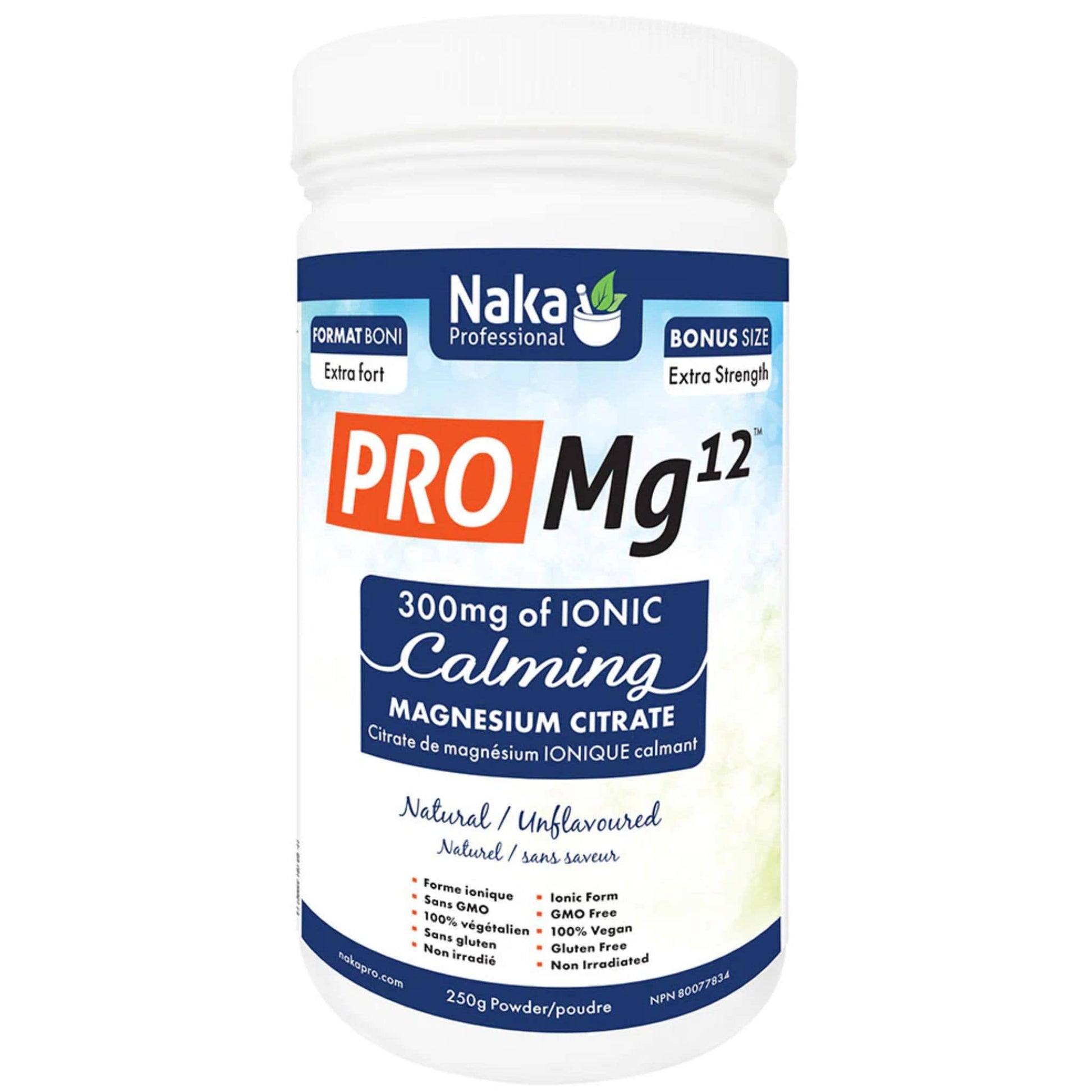 Unflavoured, 250g | Naka Platinum Pro MG12, 300mg Ionic Calming Magnesium Citrate