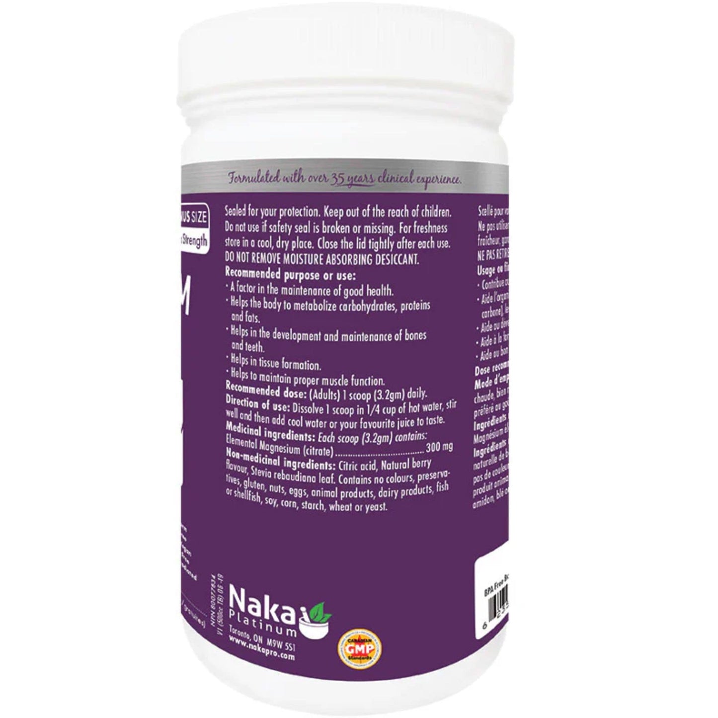 Natural Berry Flavour, 300g | Naka Platinum Magnesium Citrate 300 mg Ionic Powder // back shot