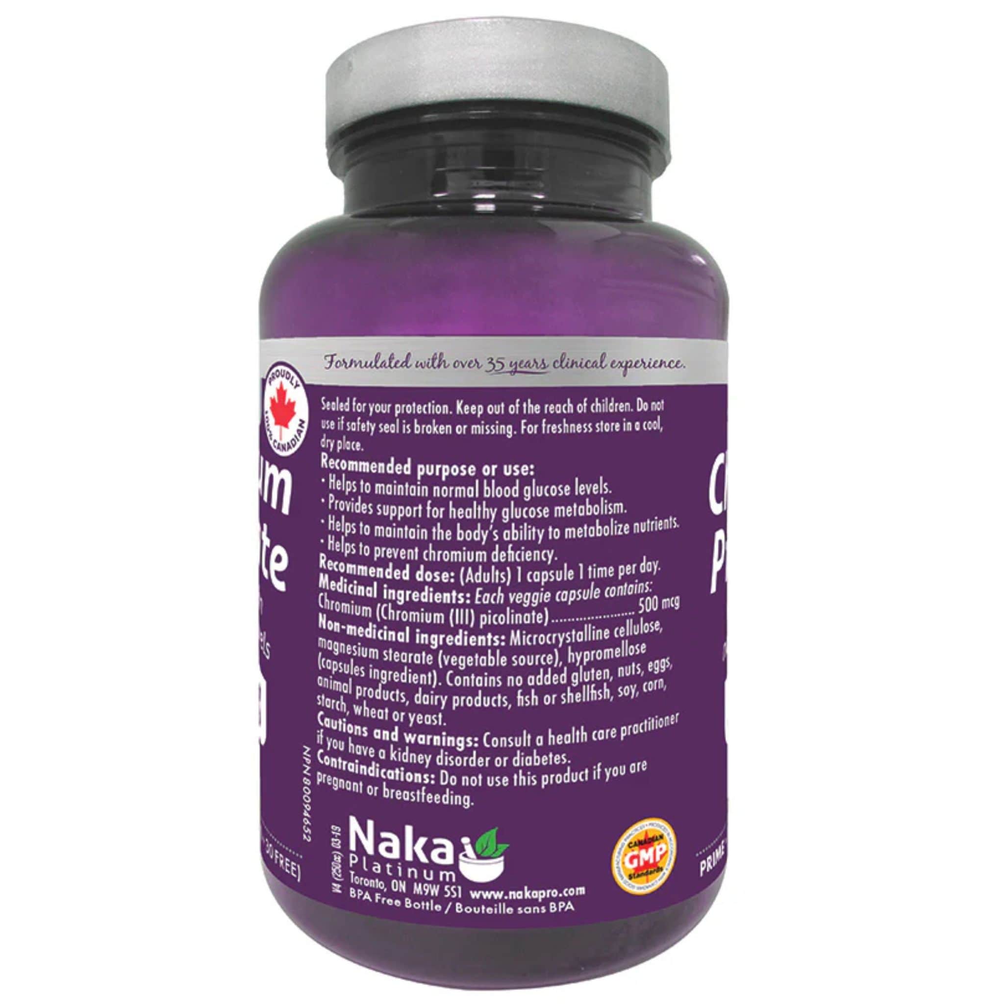 Naka Platinum Chromium Picolinate 500mcg 120 Vegetable Capsules