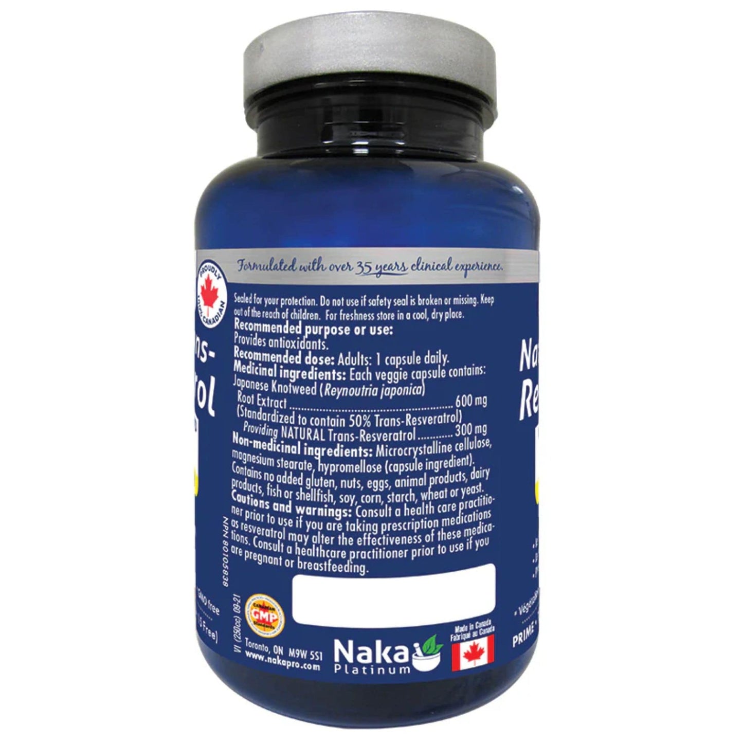 Naka Platinum Natural Trans-Resveratrol, 30 Vegetable Capsules