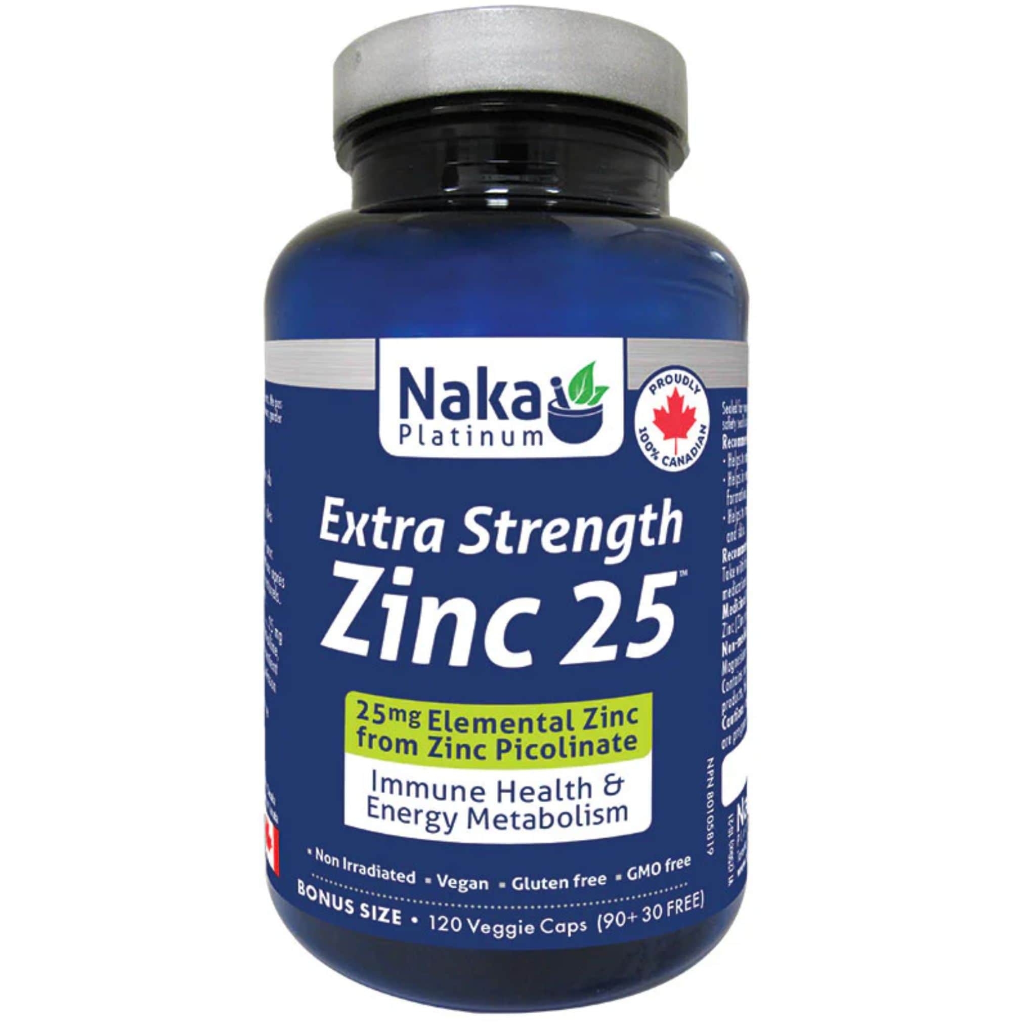 Naka Platinum Extra Strength Zinc 25, 120 Vegetable Capsules