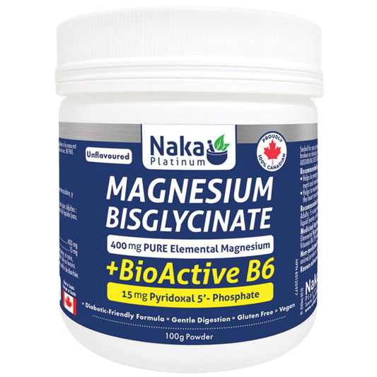 Unflavoured 100g | Naka Platinum Magnesium Bisglycinate with BioActive B6 Powder