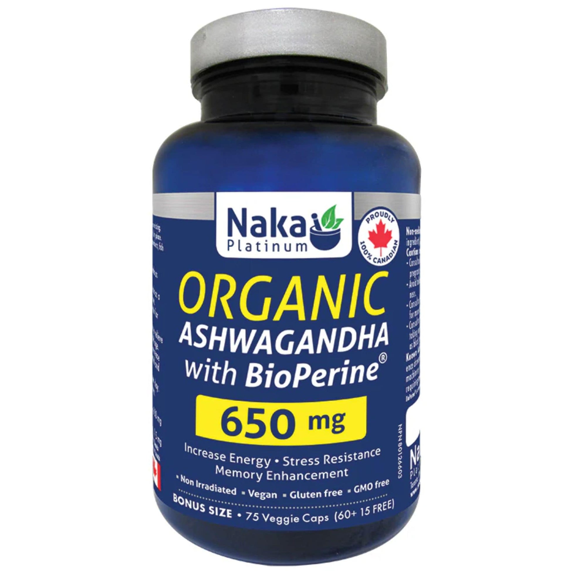 75 Vegetable Capsules | Naka Platinum Organic Ashwagandha