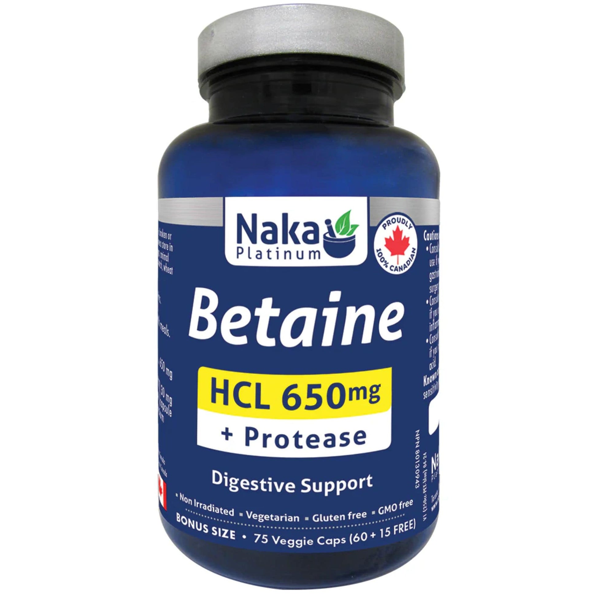 75 Vegetable Capsules | Naka Platinum Betaine HCL