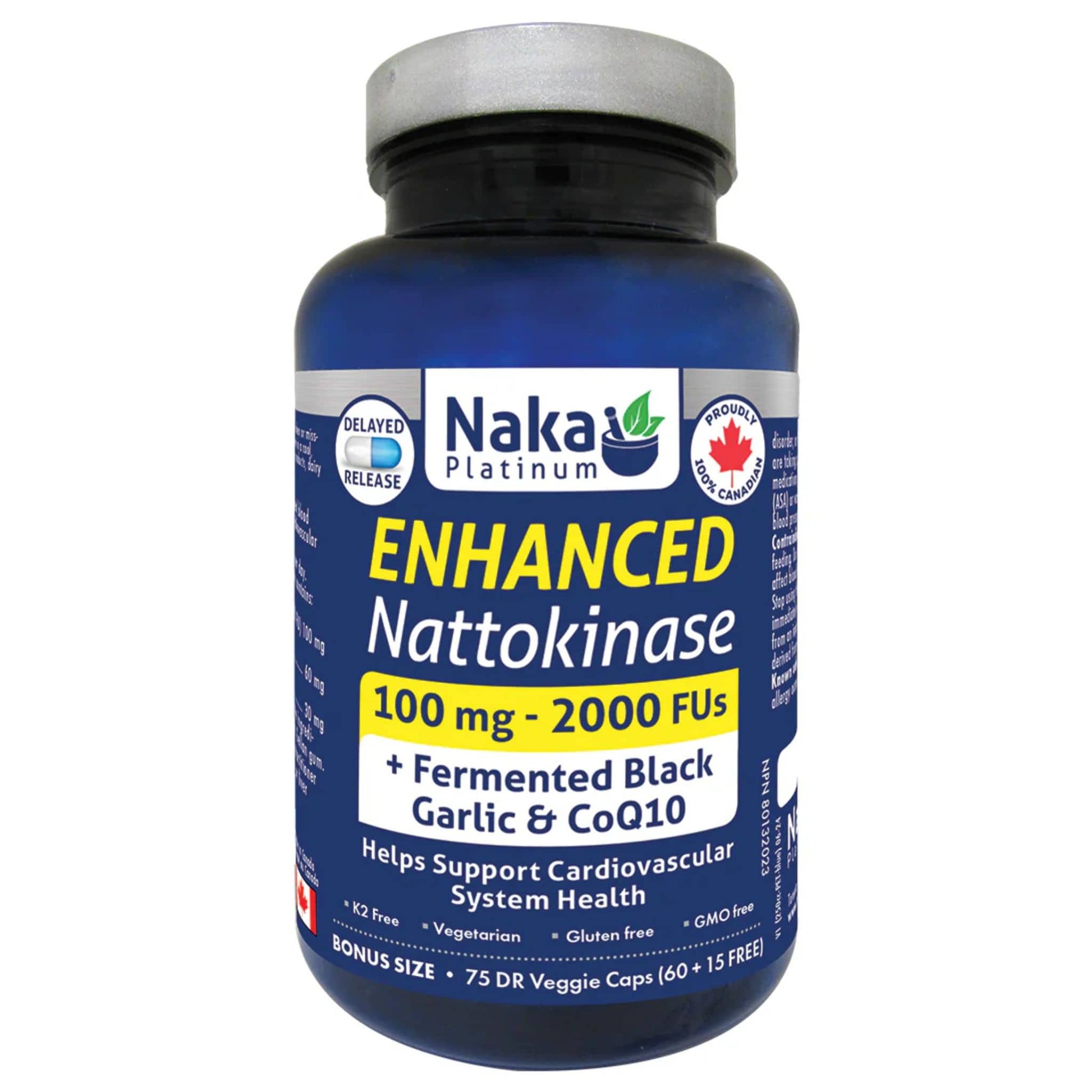 75 Delayed Release Vegetable Capsules | Naka Platinum Enhanced Nattokinase