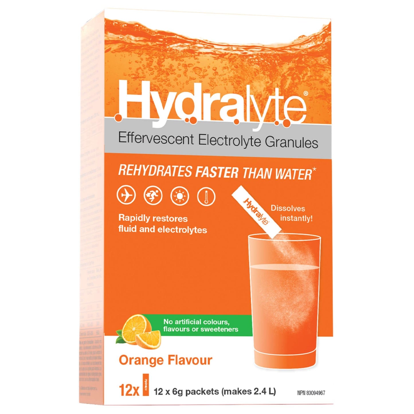 HydraLyte Effervescent Electrolyte Granules, All Natural Electrolyte Powder, Rapidly Restores Fluid and Electrolytes, Pack of 12