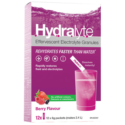 HydraLyte Effervescent Electrolyte Granules, All Natural Electrolyte Powder, Rapidly Restores Fluid and Electrolytes, Pack of 12