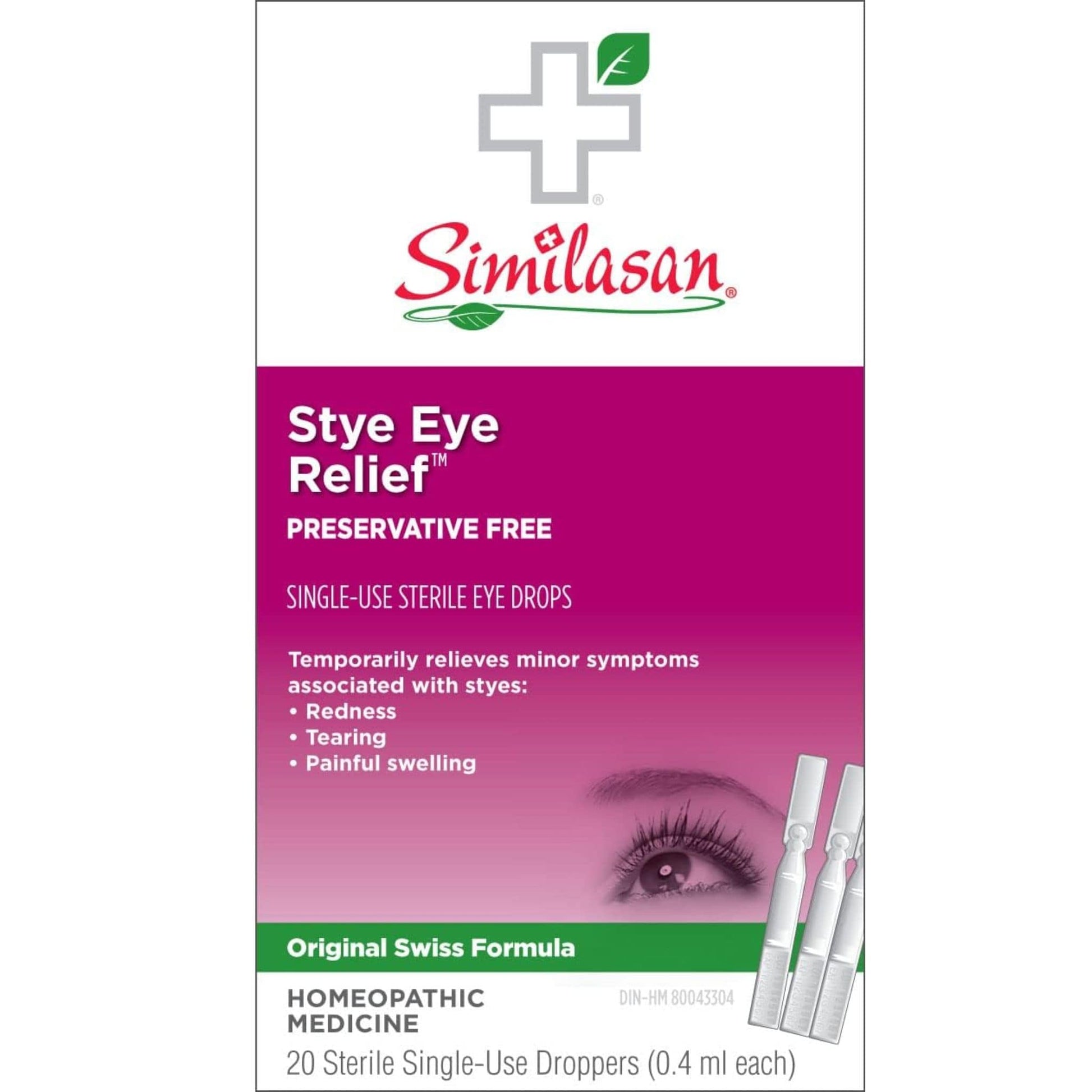 20 Monodoses (20 Single-Use Droppers x 0.4ml) | Similasan Stye Eye Relief Eye Drops