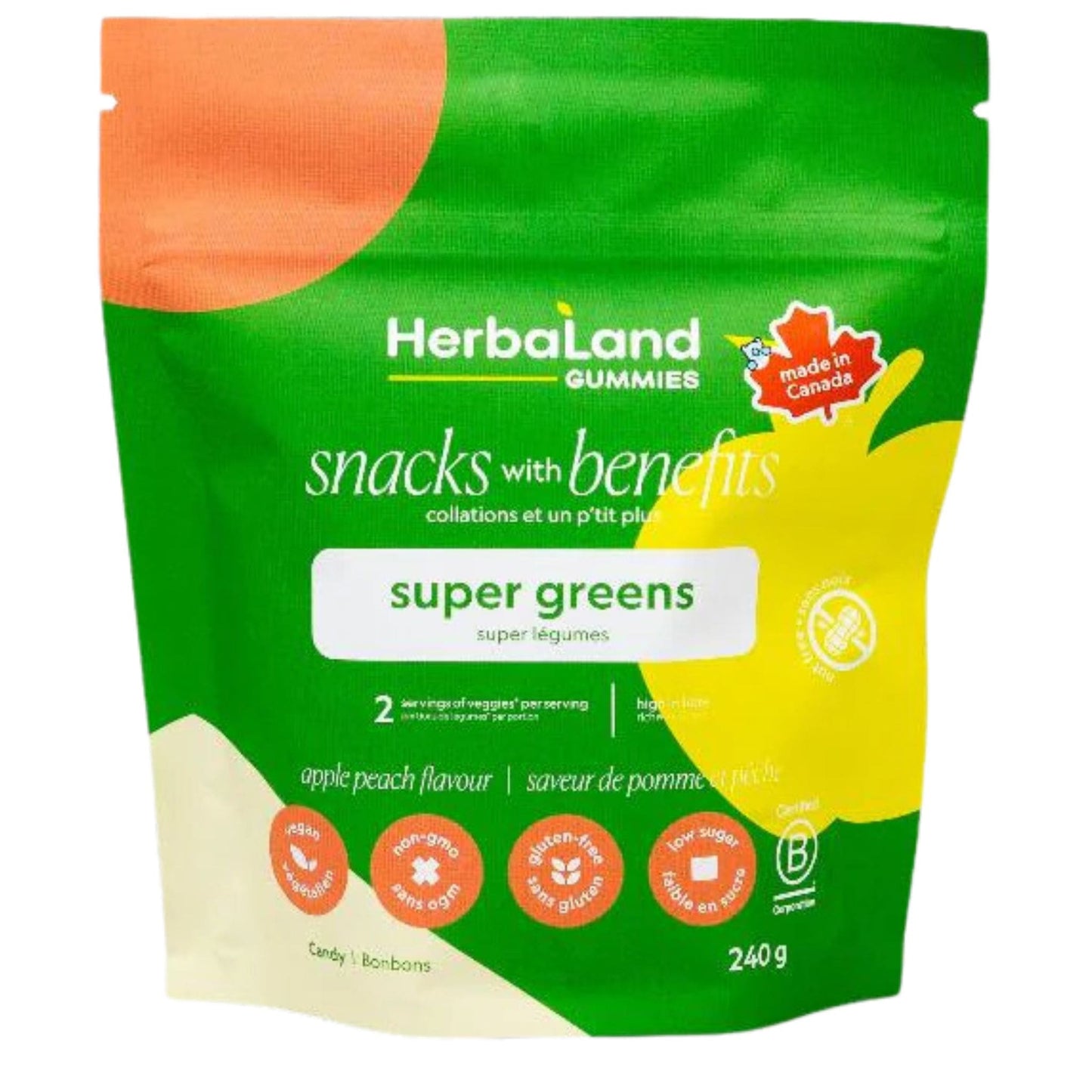 Herbaland Super Greens Gummies, 2 Servings of Organic Vegetables Per Serving, Vegan, 240g