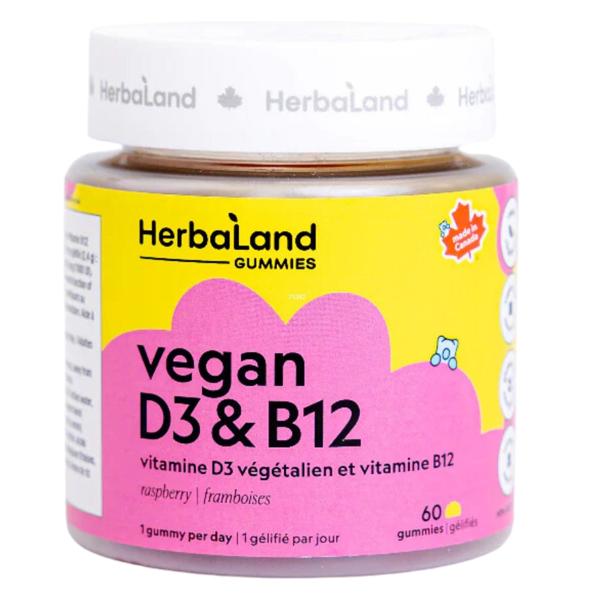 60 Gummies Raspberry | Herbaland Vegan D3 and B12 Gummies