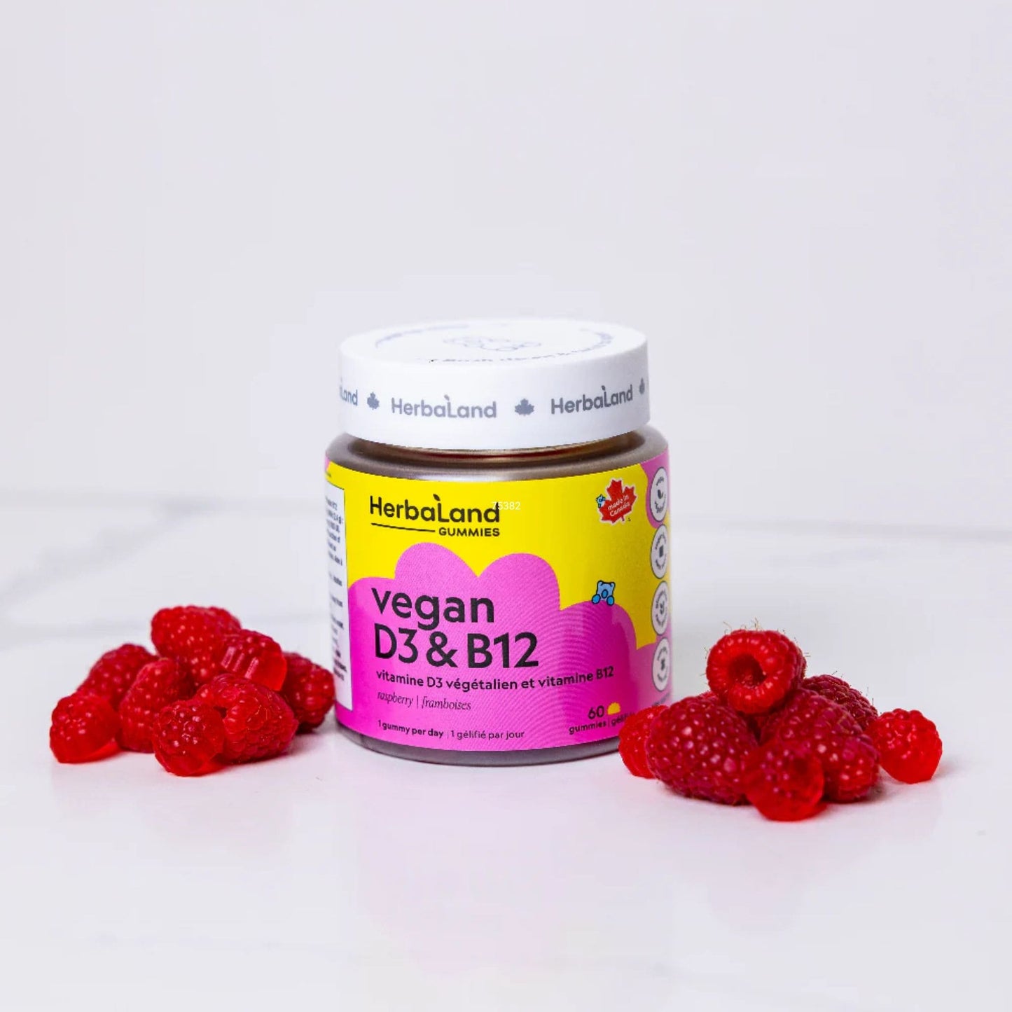 60 Gummies Raspberry | Herbaland Vegan D3 and B12 Gummies