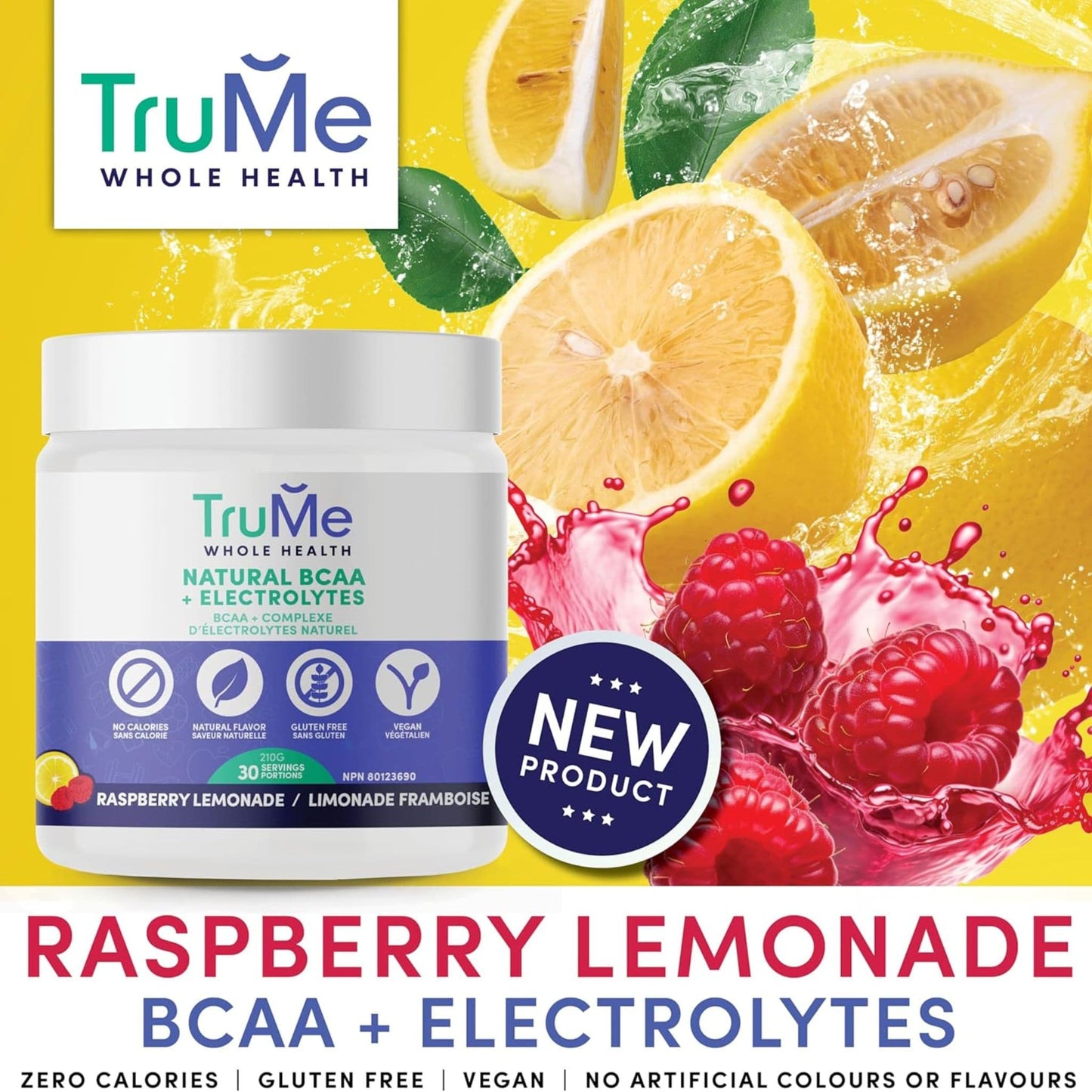 TruMe Natural BCAA Plus Electrolytes Powder, Hydration and Muscle Recovery, Keto and Vegan Friendly, 210g