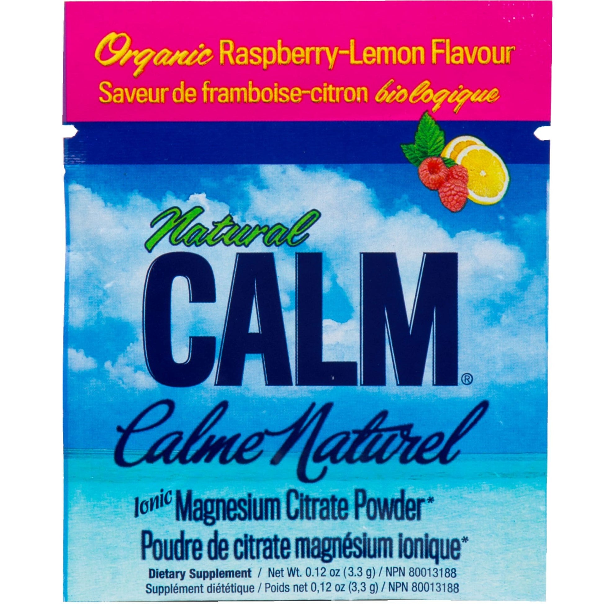 Raspberry-Lemon Flavour, 3.3g | Natural Calm Ionic Magnesium Citrate Powder Sample Pack// raspberry-lemon flavour