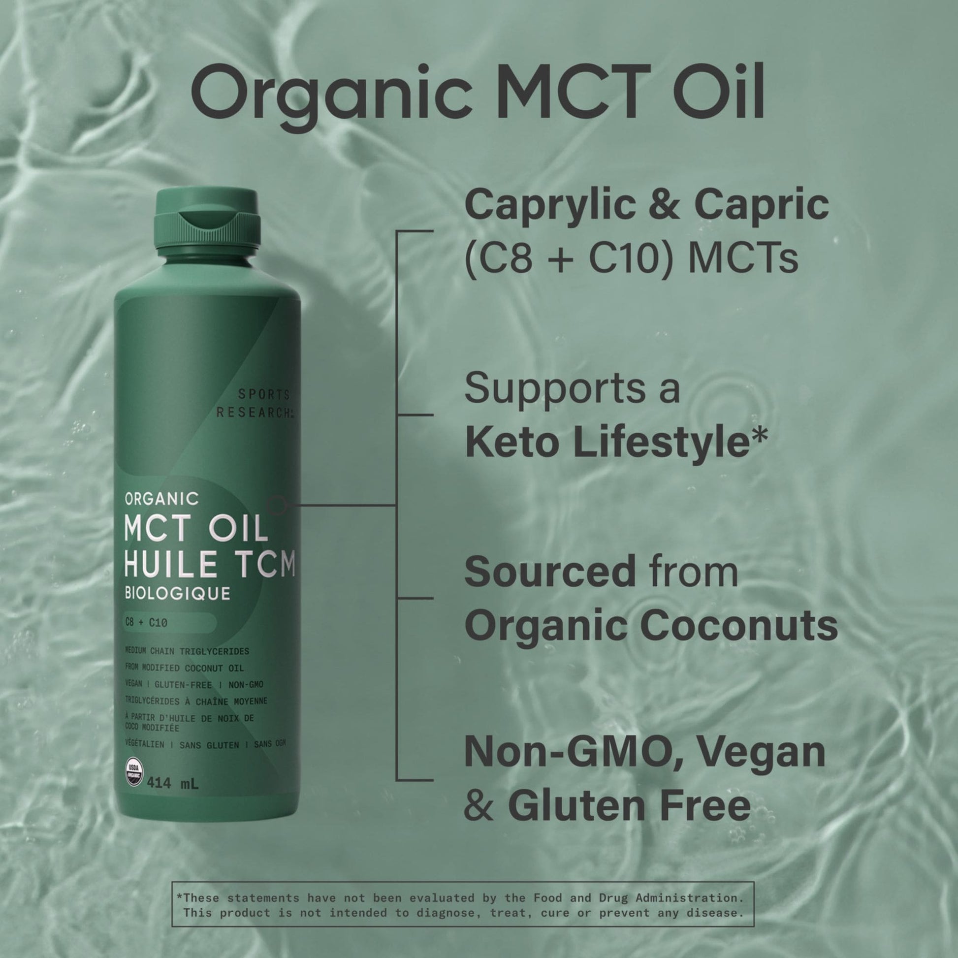 414ml Unflavoured | Sports Research Organic MCT Oil