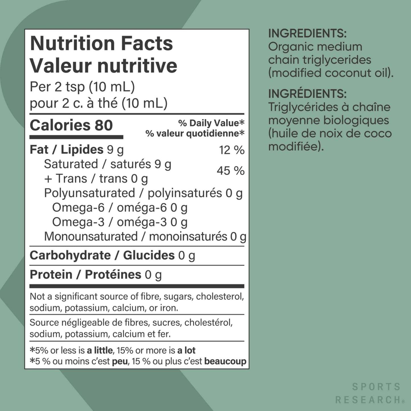 414ml Unflavoured | Sports Research Organic MCT Oil