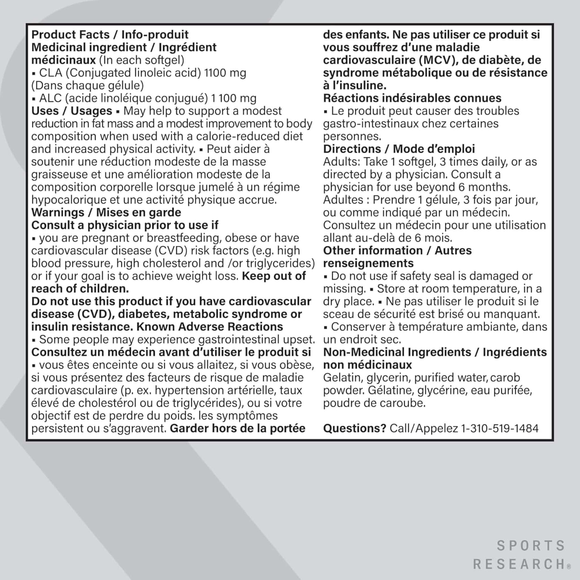 180 Softgels | Sports Research CLA 1250