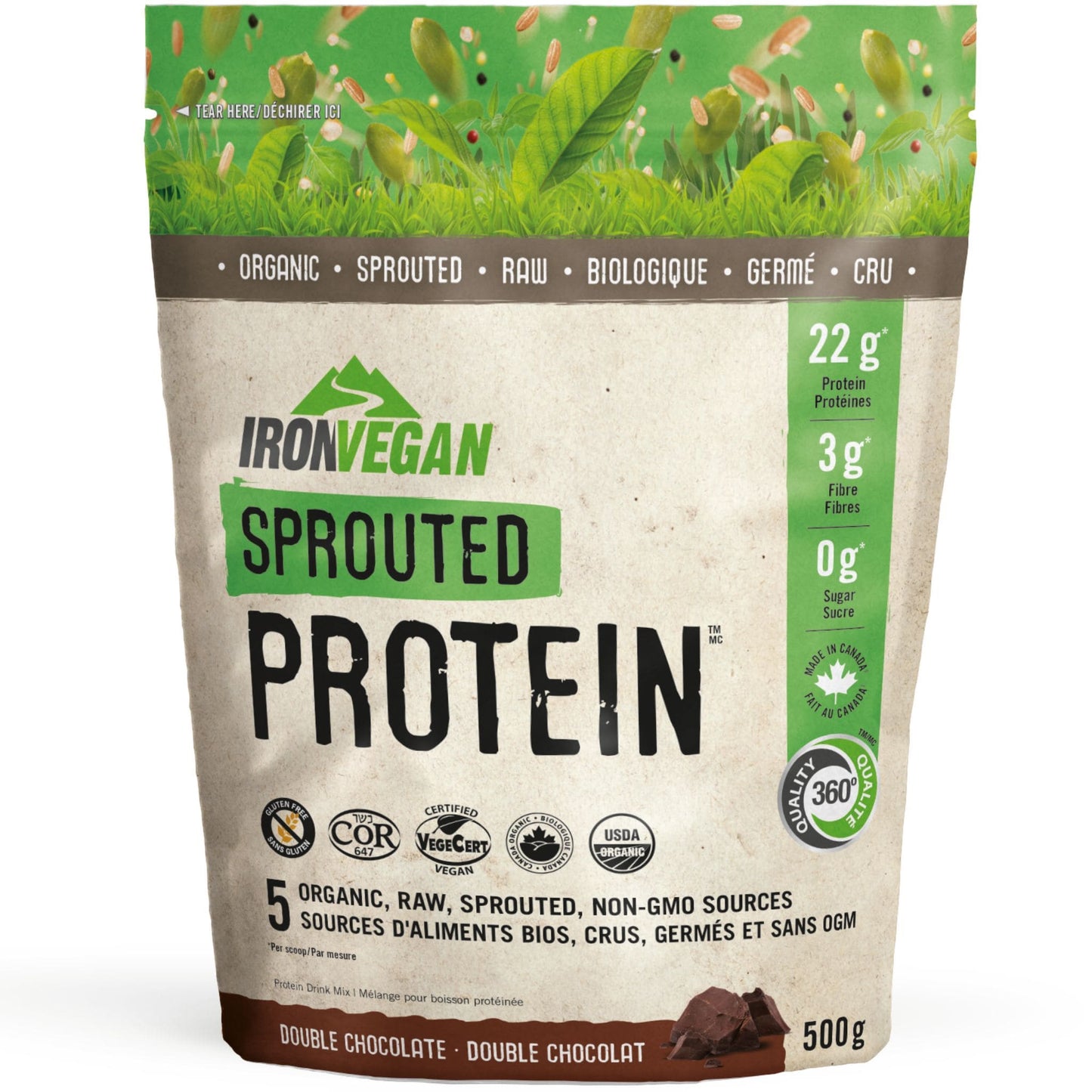 Double Chocolate, 500g | Iron Vegan Sprouted Protein Powder