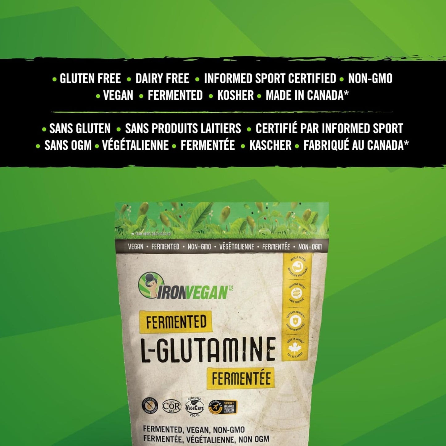 Unflavoured, 400g | Iron Vegan Fermented L-Glutamine Powder