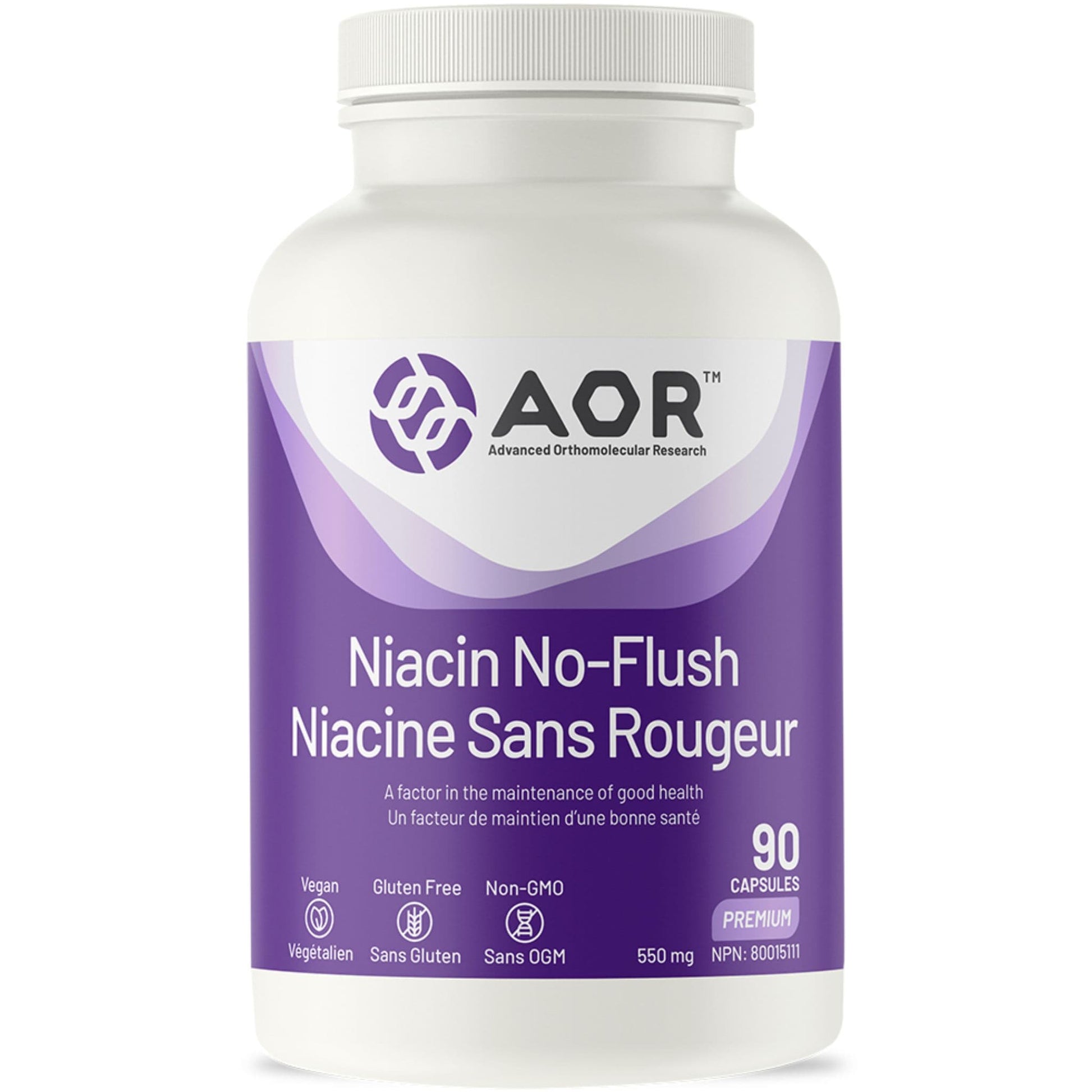 90 Capsules | AOR Niacin No-Flush 550 mg