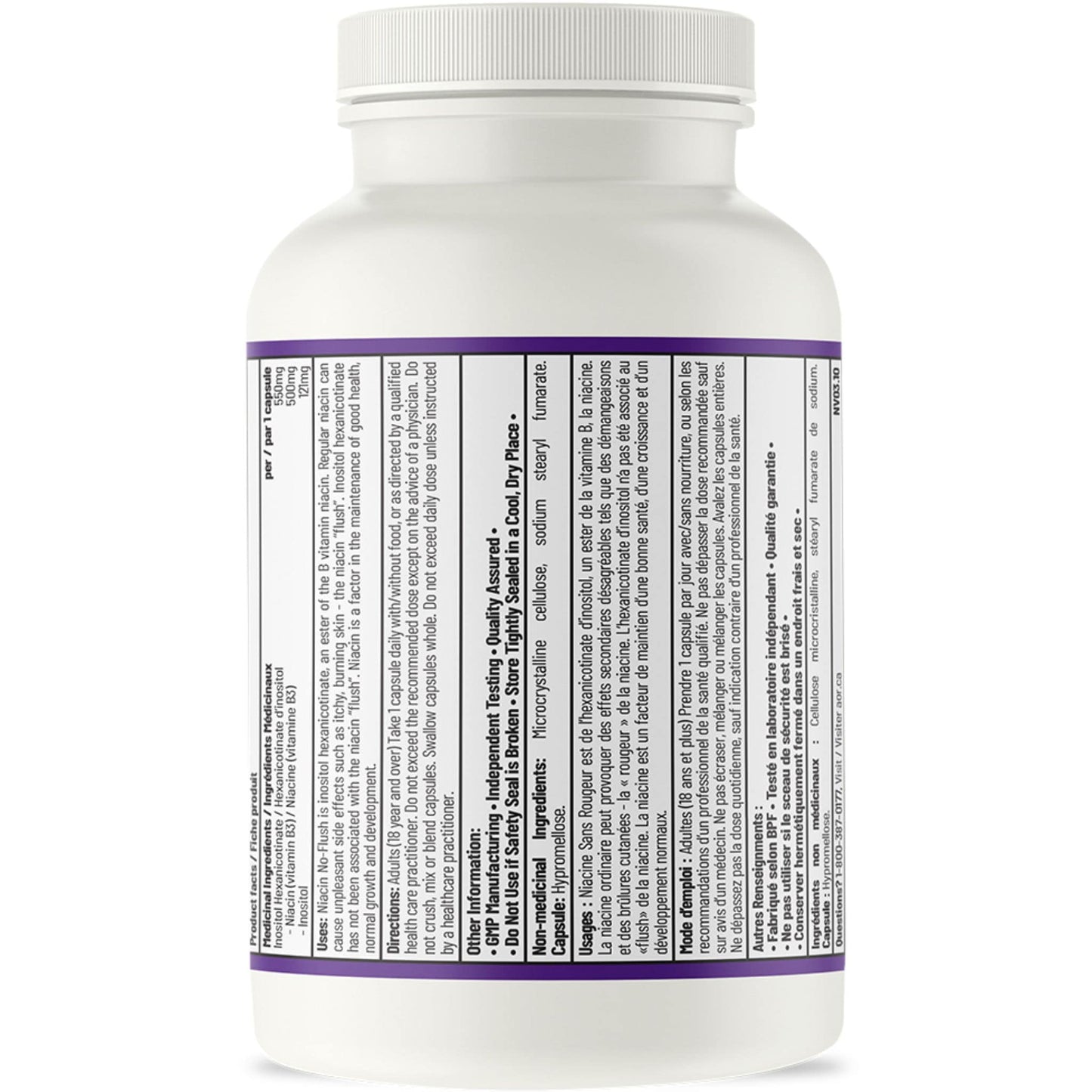 90 Capsules | AOR Niacin No-Flush 550 mg // Nutrition Facts