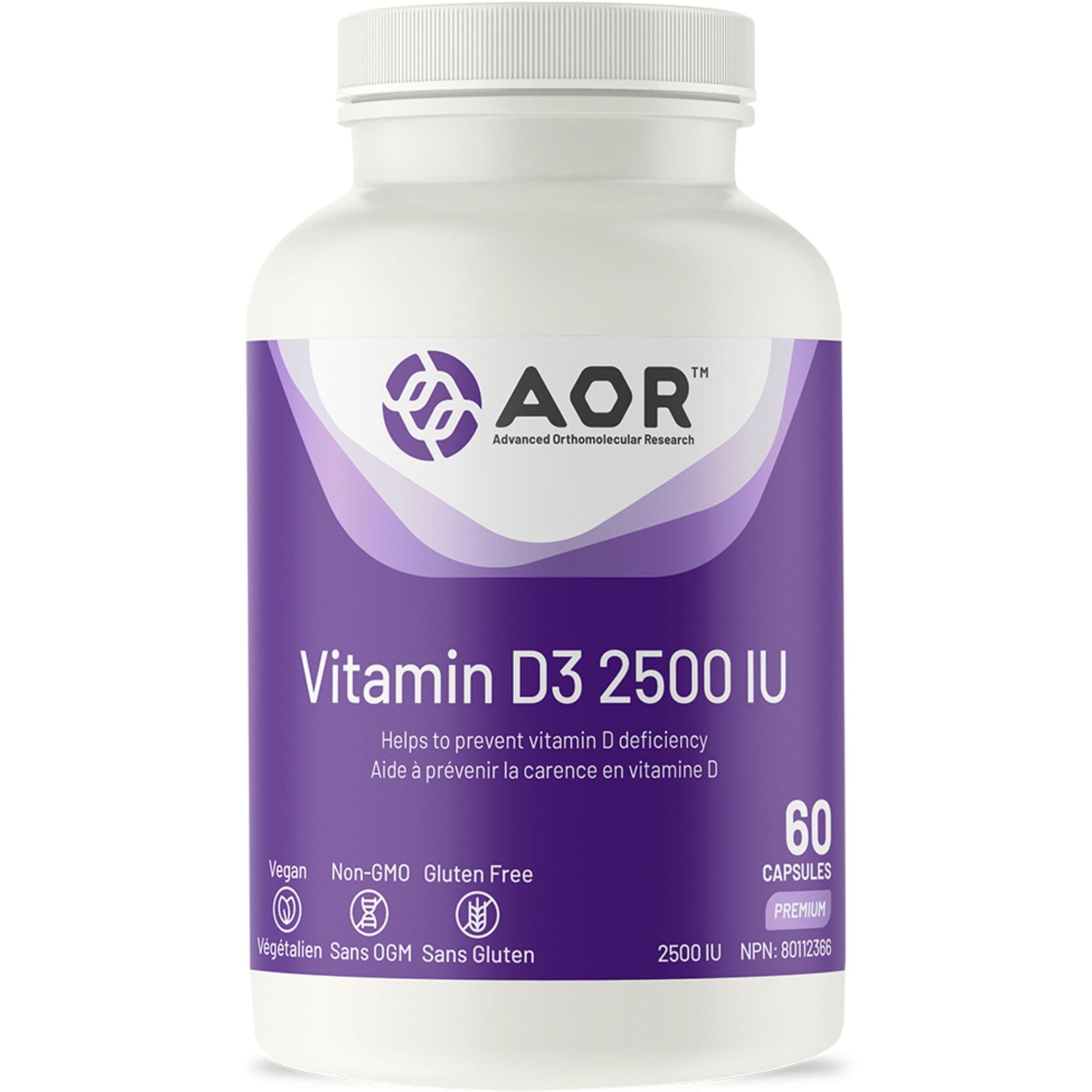 60 Vegetable Capsules | AOR Vitamin D3 2500 IU