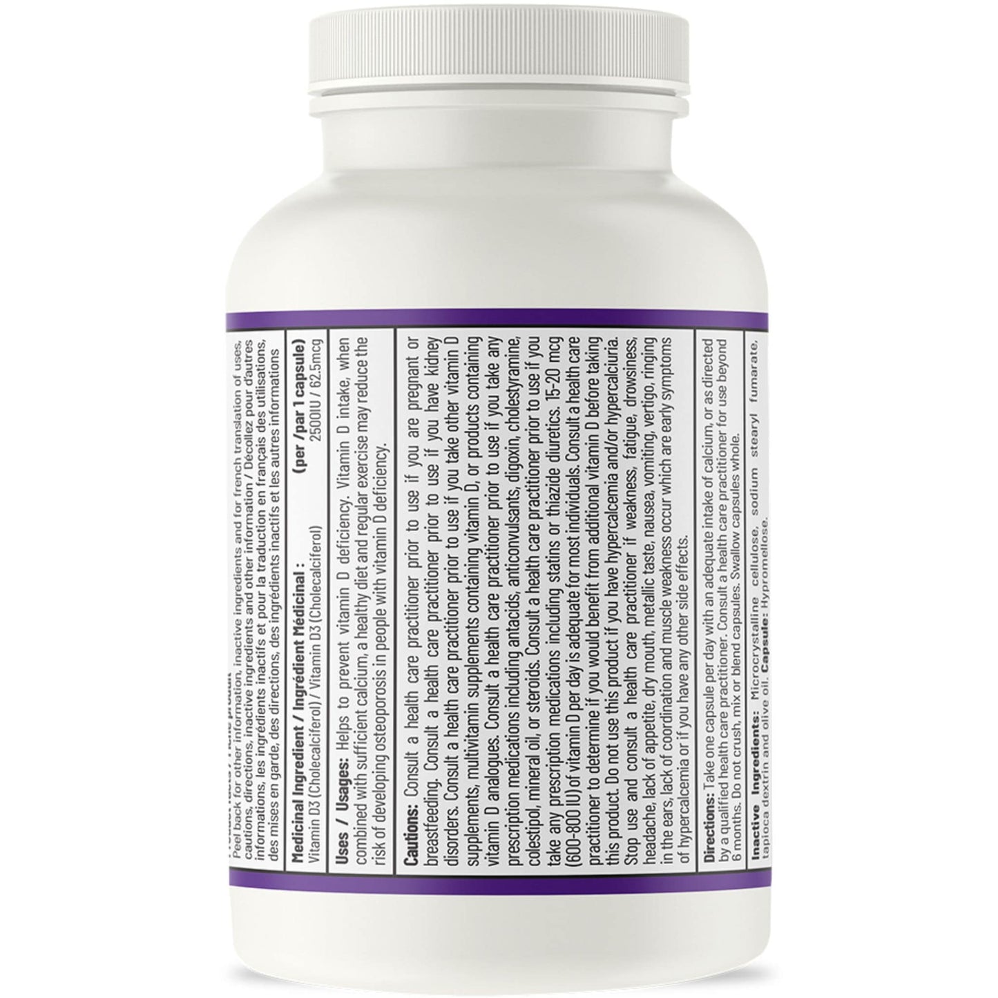 60 Vegetable Capsules | AOR Vitamin D3 2500 IU // Nutrition Facts