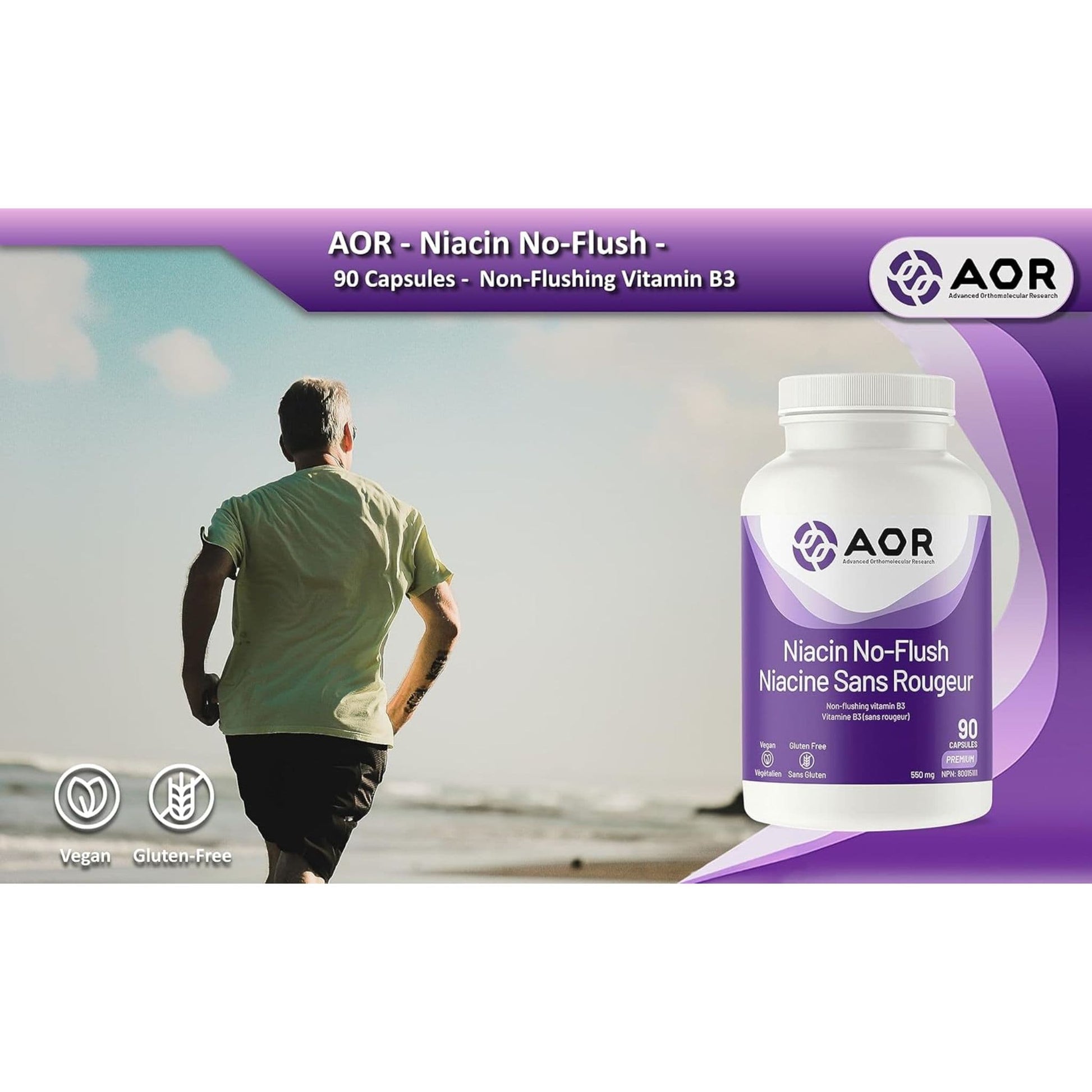 180 Capsules | AOR Niacin No-Flush 550 mg // Features