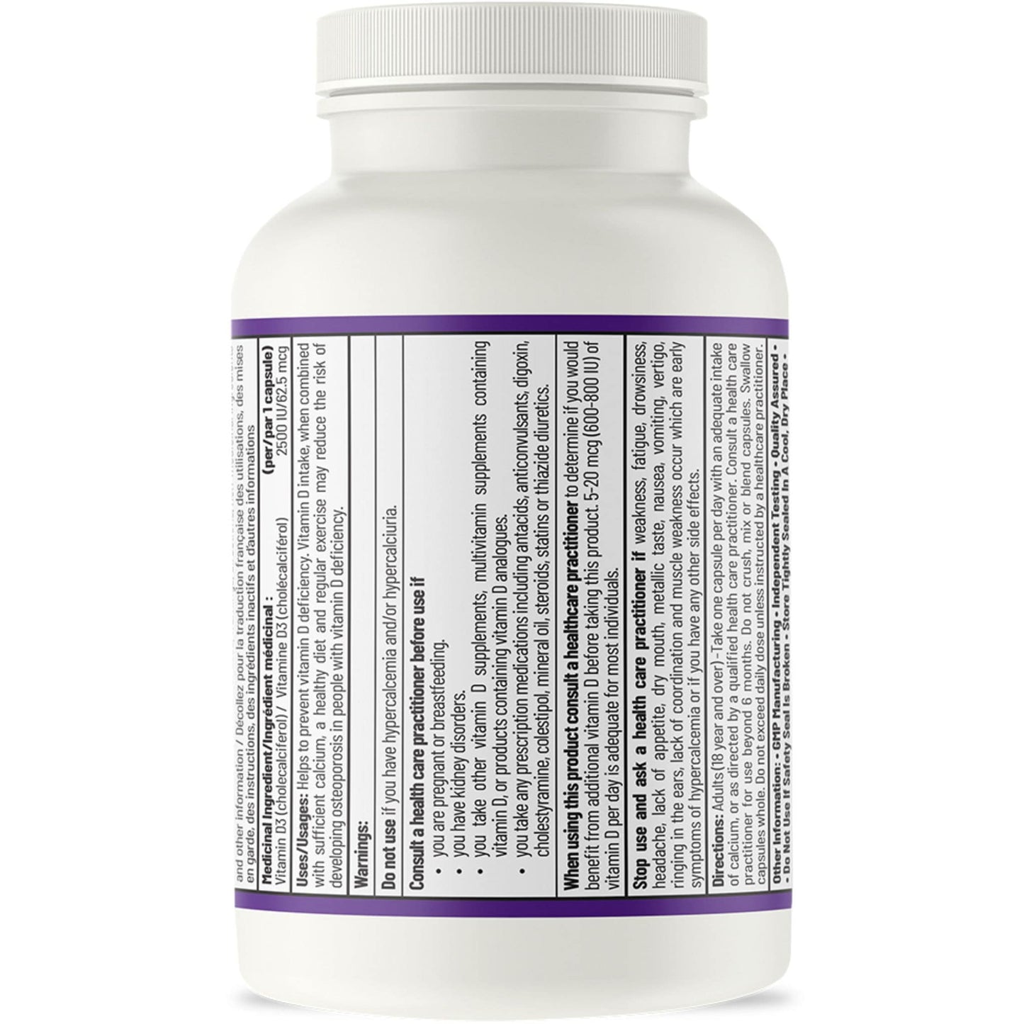 120 Capsules | AOR Vitamin D3 2500 IU // Nutrition Facts