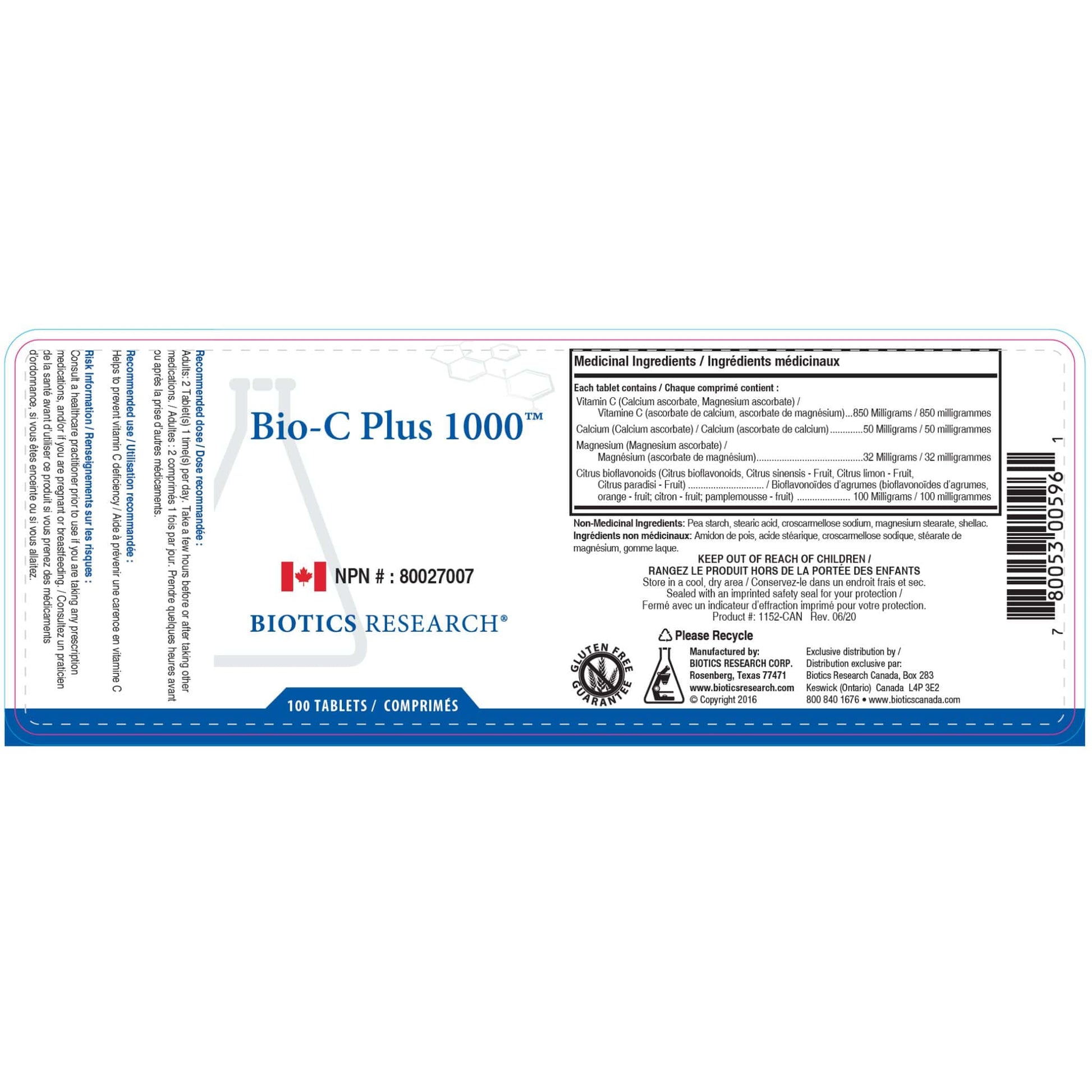 100 Tablets | Biotics Research Bio-C Plus 1000