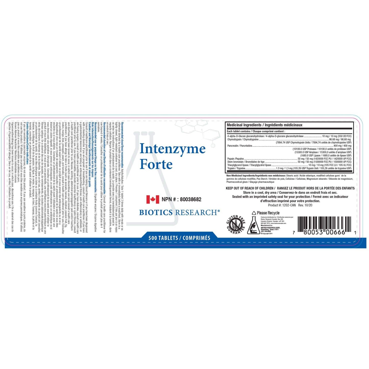 500 Tablets | Biotics Research Intenzyme Forte