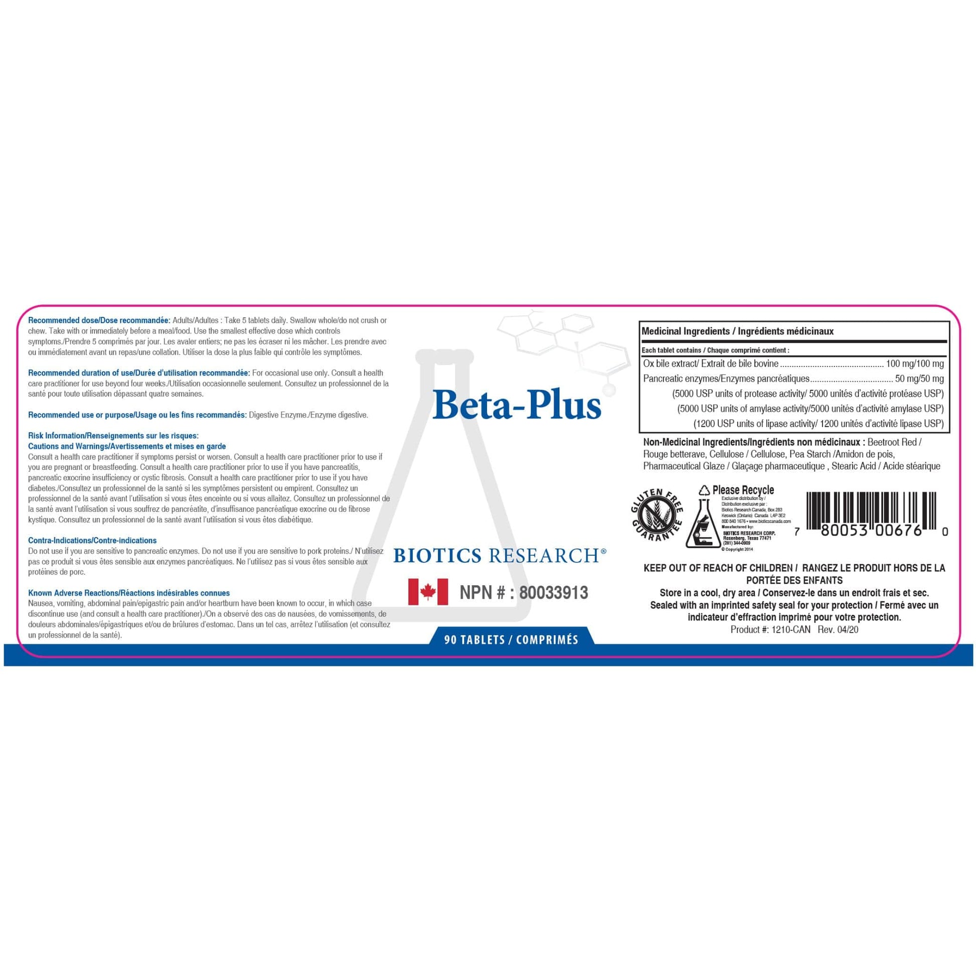 90 Tablets | Biotics Research Beta Plus Pancreatic Enzymes