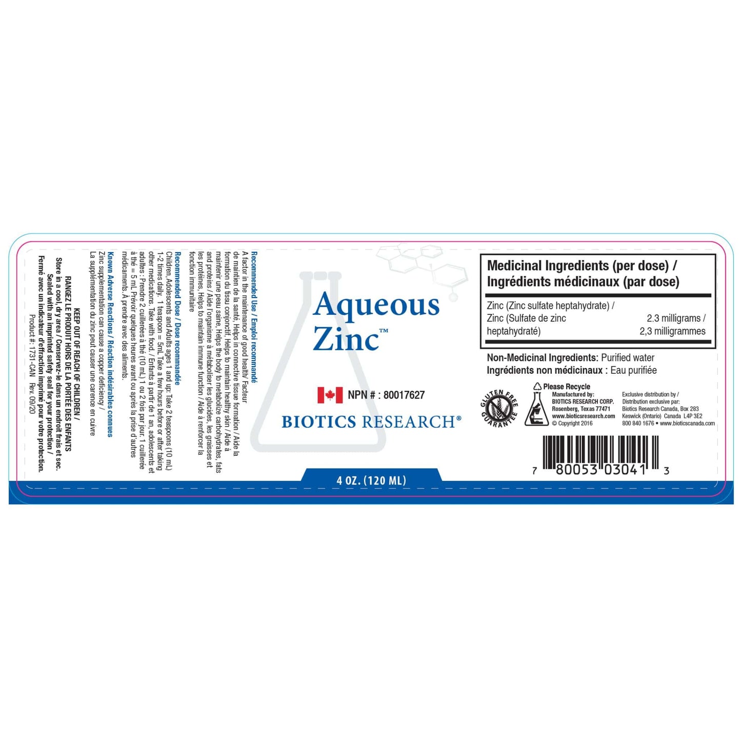 120ml Unflavoured | Biotics Research Aqueous Zinc