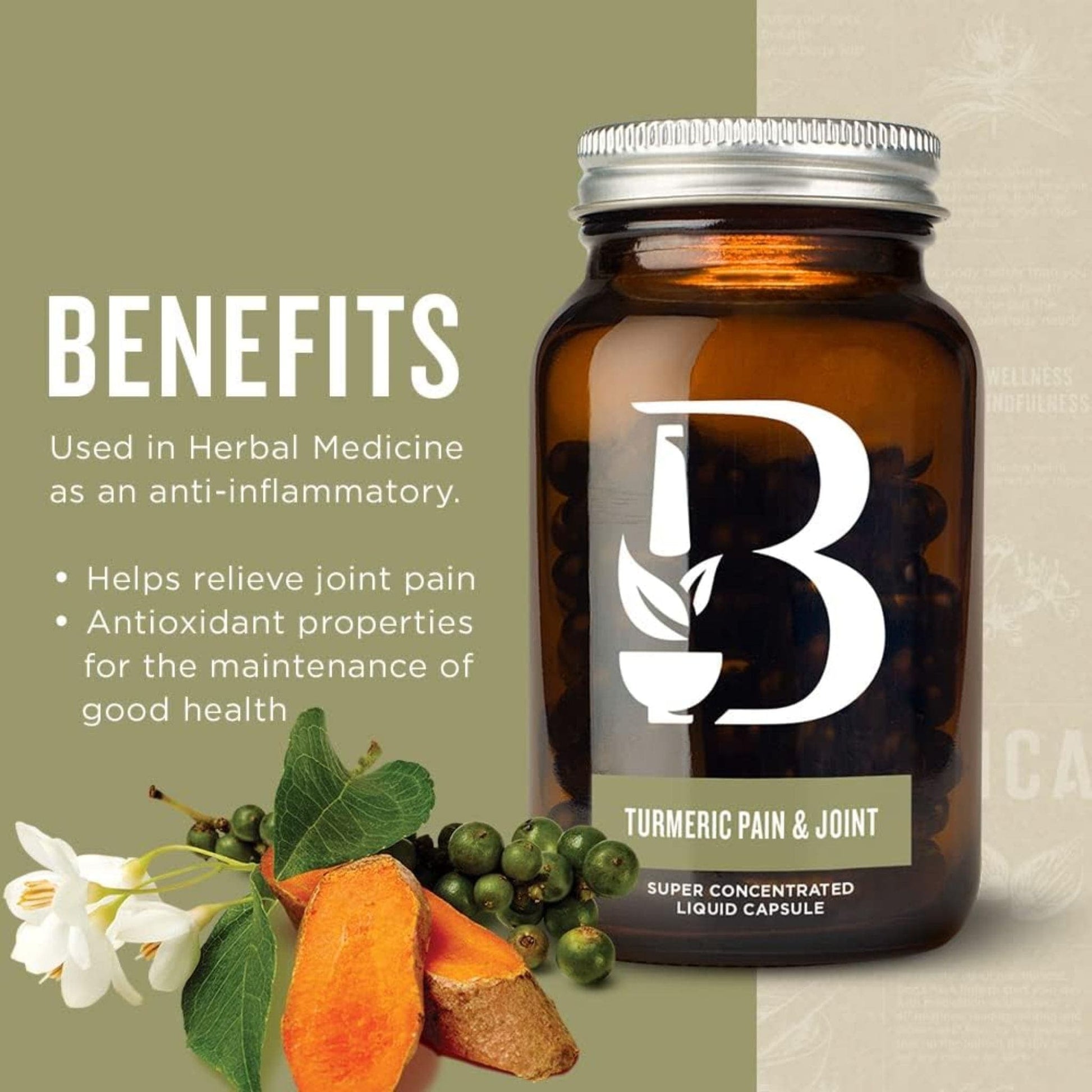 60 Capsules | Botanica Turmeric Pain And Joint Super Concentrated Liquid Capsule // benefits