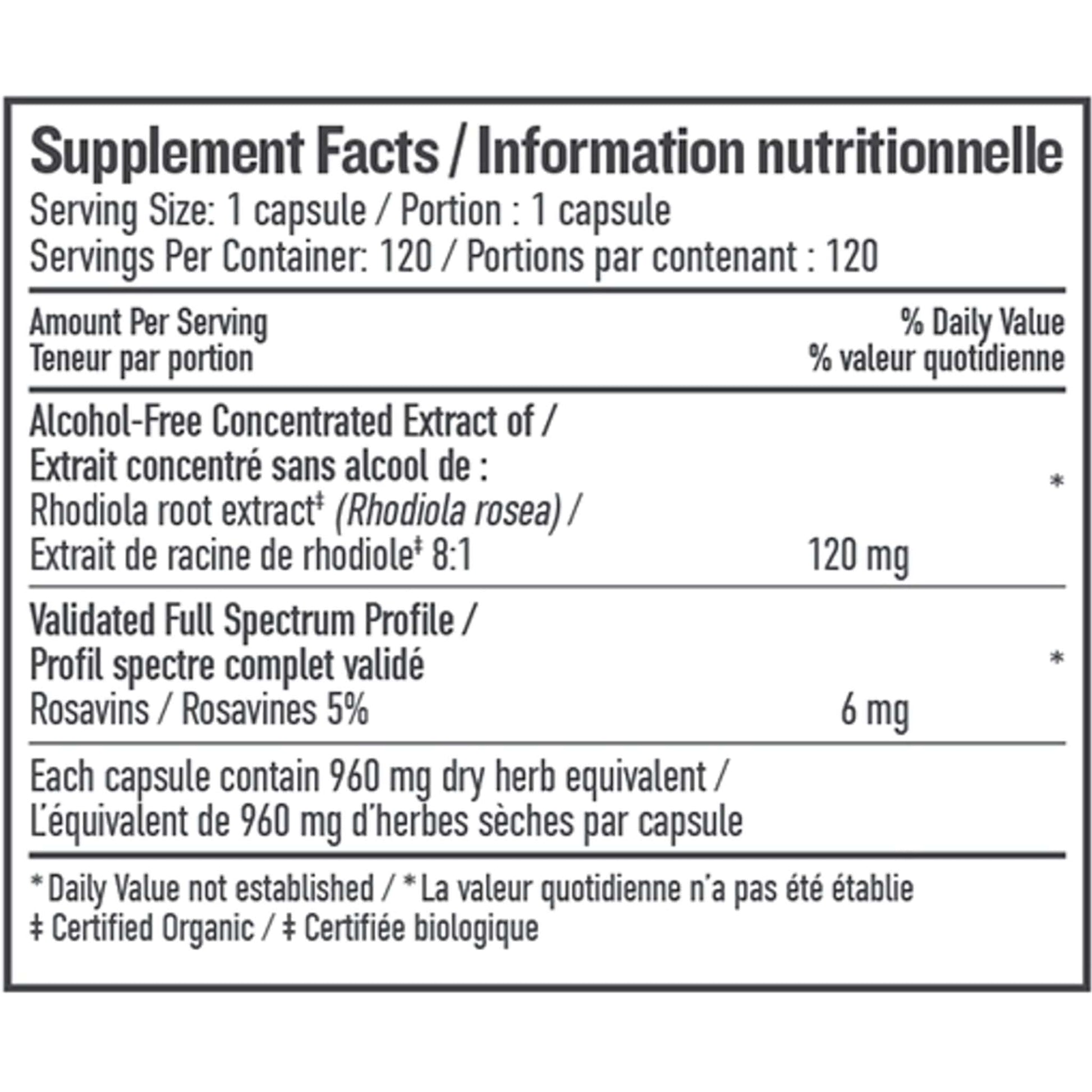 120 Liquid Capsules | Botanica Rhodiola Super Concentrated Liquid Capsule // supplement facts