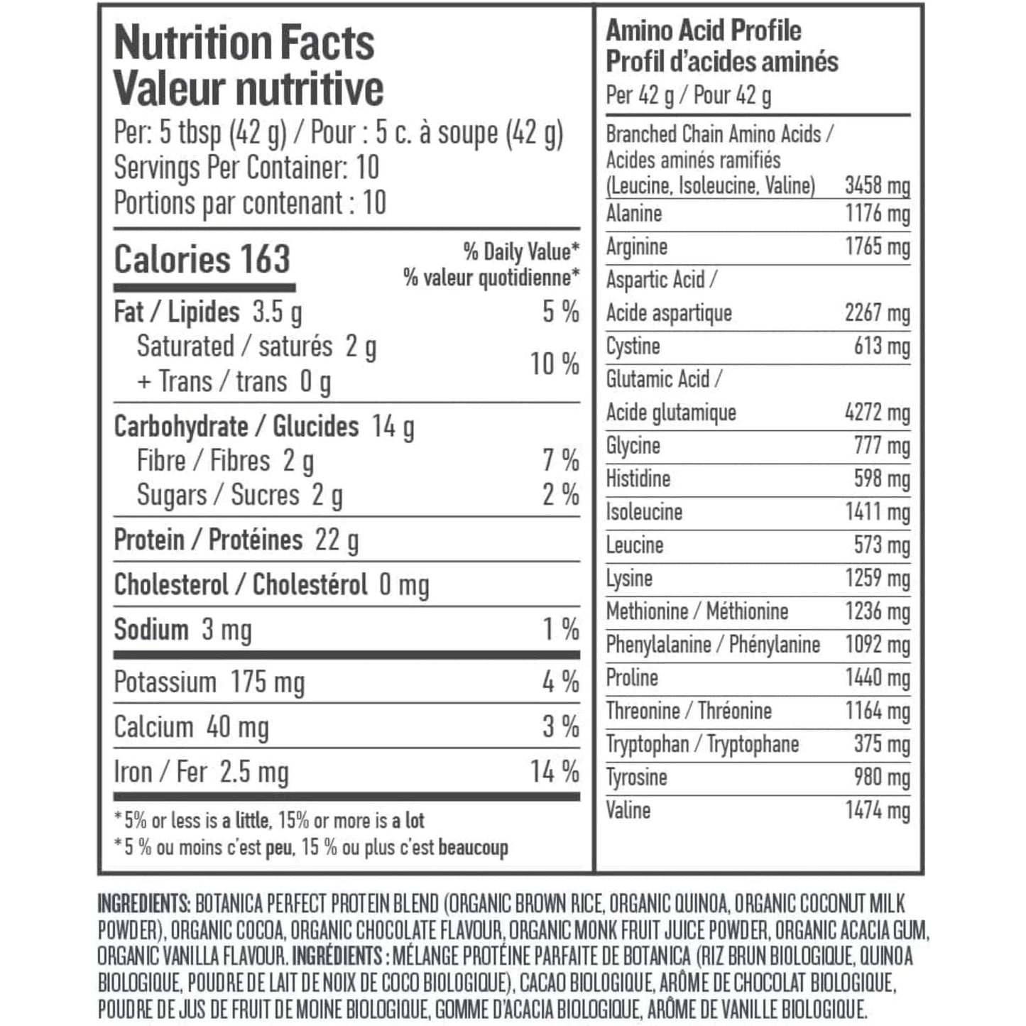 Chocolate 420g | Botanica Organic Perfect Protein // nutrition facts