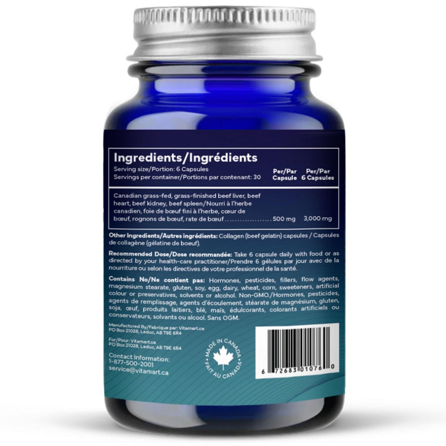 TRUMARK Grass-Fed Beef Organ Complex 500mg, Organic Grass-Fed, Finished Canadian Beef Liver, Heart, Kidney and Spleen, (Formerly BestVitamin Best Grass Fed Beef Organs, Label May Vary), 180 Capsules