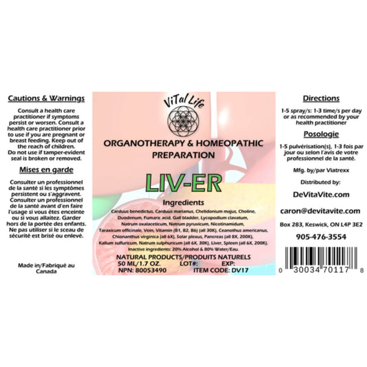 Vital Life LIV-ER (Liver) Liquid Spray, Homeopathic Liver Support, 50ml