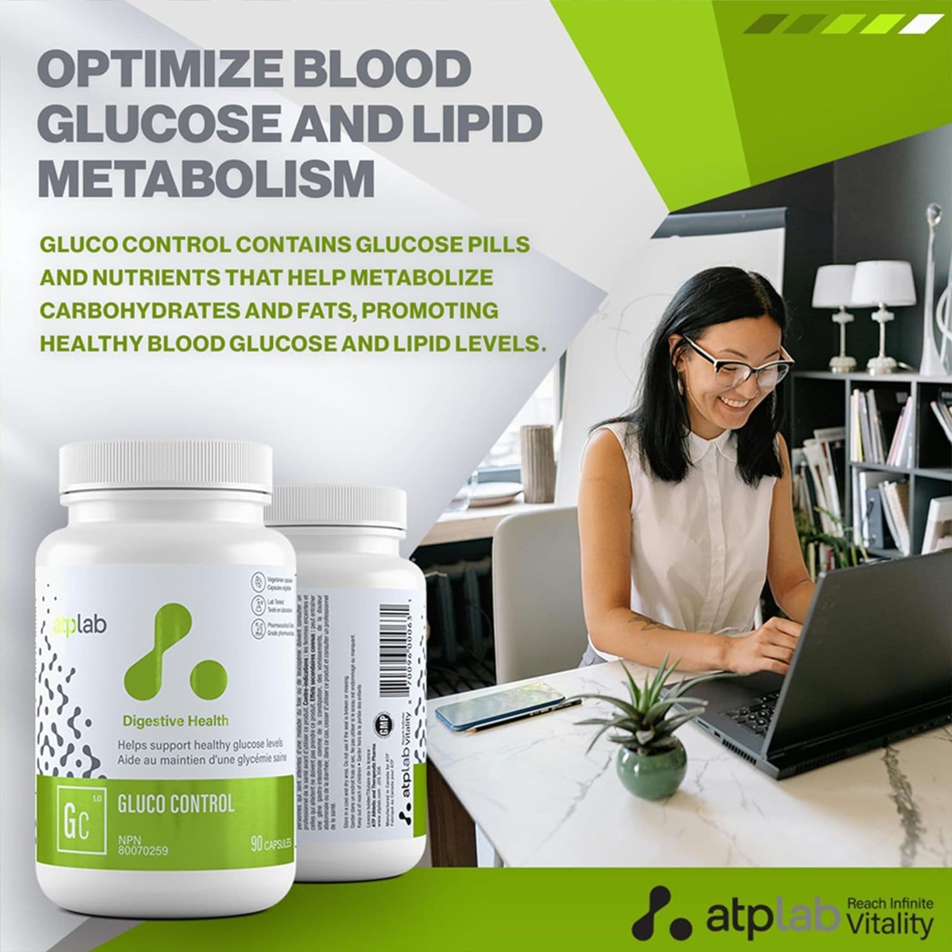 90 Vegetable Capsules | ATP Lab Gluco Control