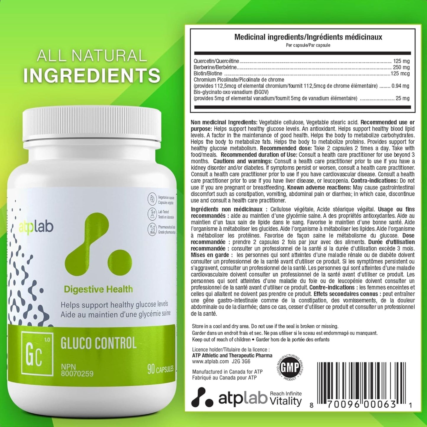 90 Vegetable Capsules | ATP Lab Gluco Control