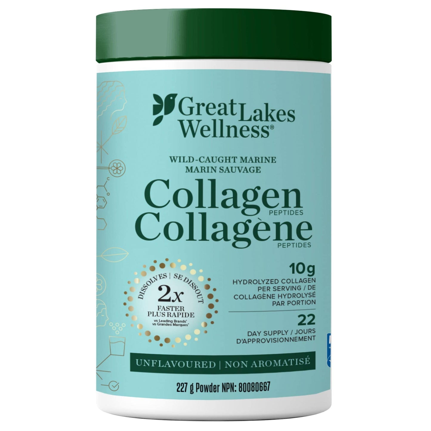 Great Lakes Wellness Marine Collagen Peptides, Wild-Caught Marine Collagen Powder, 227g, Unflavoured