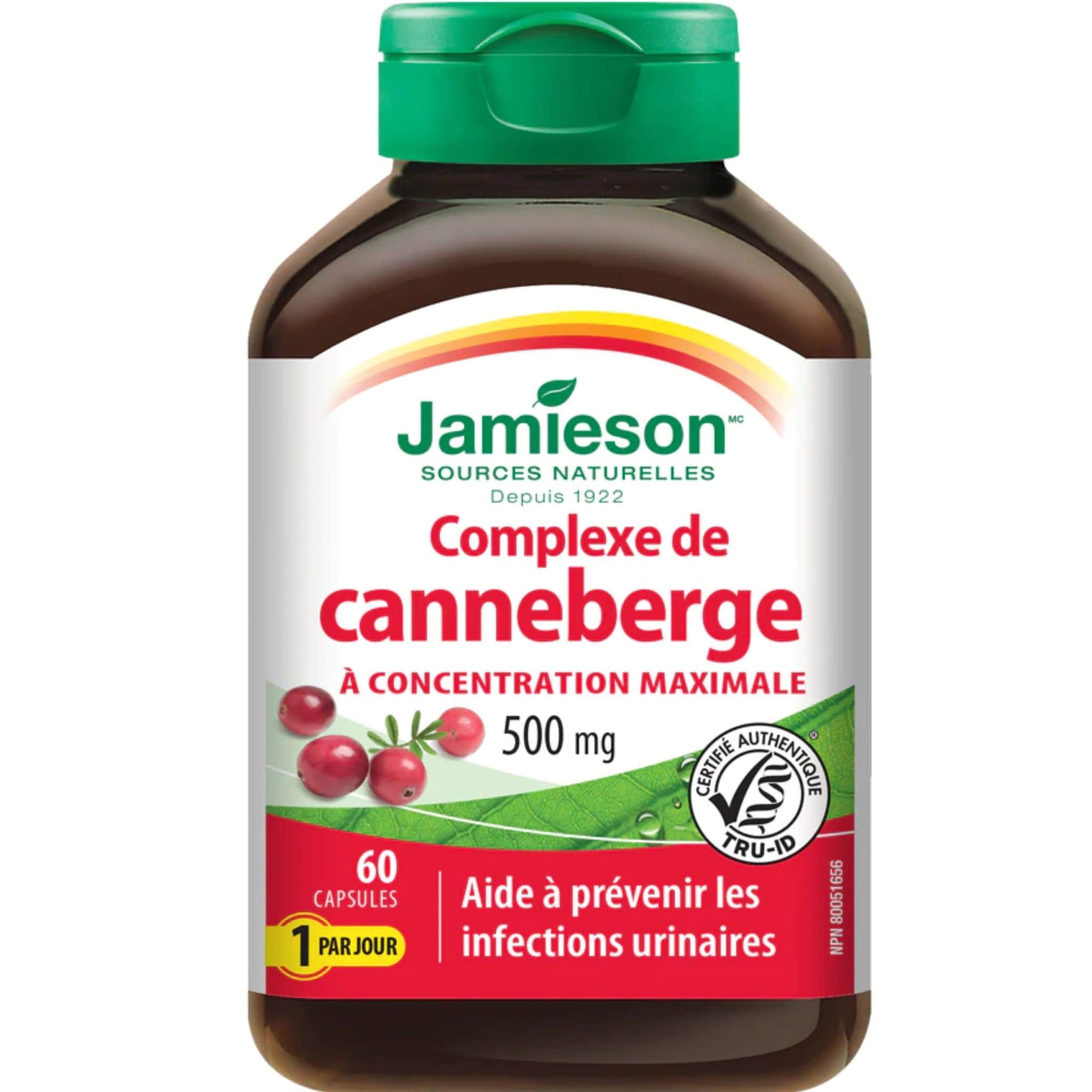 60 Capsules | Jamieson Cranberry Complex 500 mg Maximum Concentrate // French Bottle