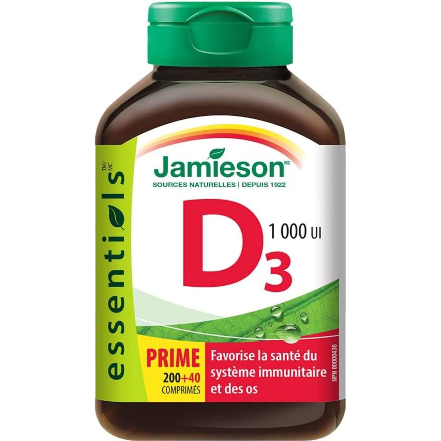 Bonus, 200+40 Tablets | Jamieson Vitamin D3 1,000 IU // French