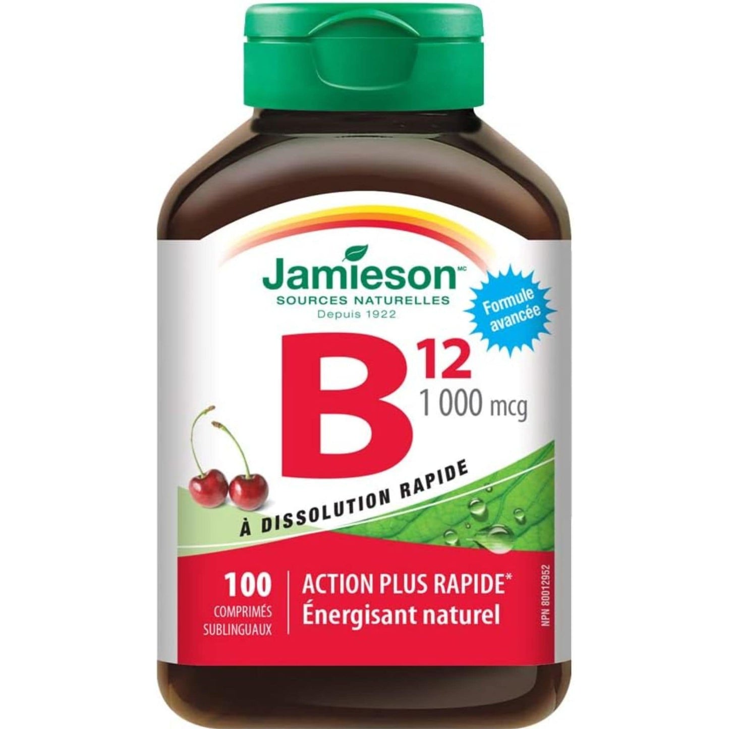 100 Sublingual Tablets | Jamieson Vitamin B12 (Methylcobalamin) 1,000 mcg Fast Dissolving // French