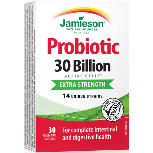 30 Vegetarian Capsules | Jamieson Probiotic 30 Billion Active Cells, 14 Unique Strains, Extra Strength