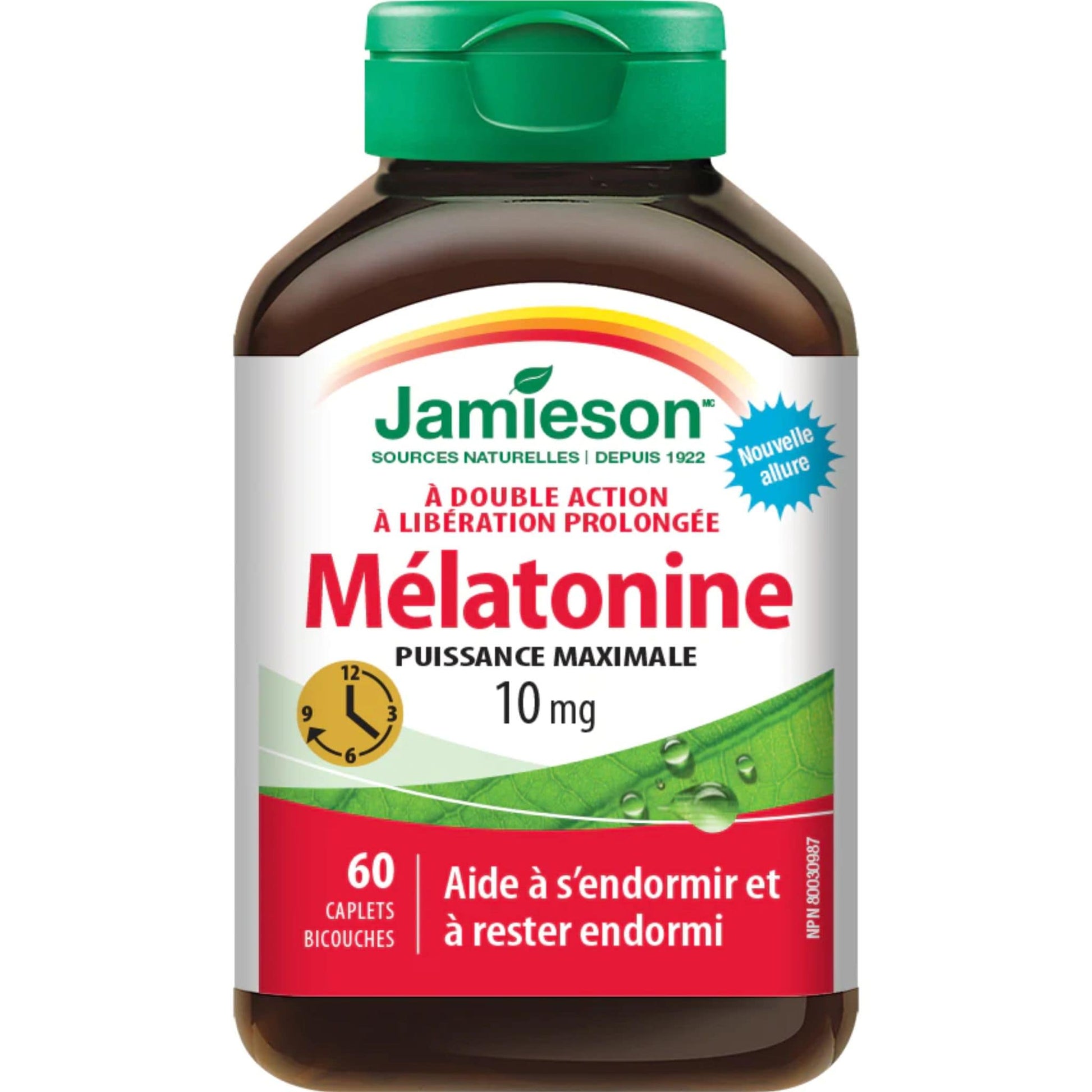 60 Bi-Layer Caplets | Jamieson Melatonin 10  mg Dual Action Timed Release, Maximum Strength // french bottle