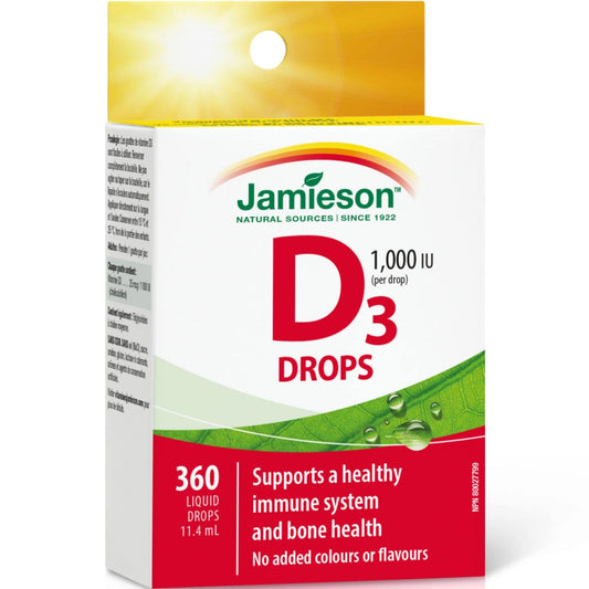 11.4 mL / 360 Liquid Drops | Jamieson Vitamin D3 1,000 IU Drops