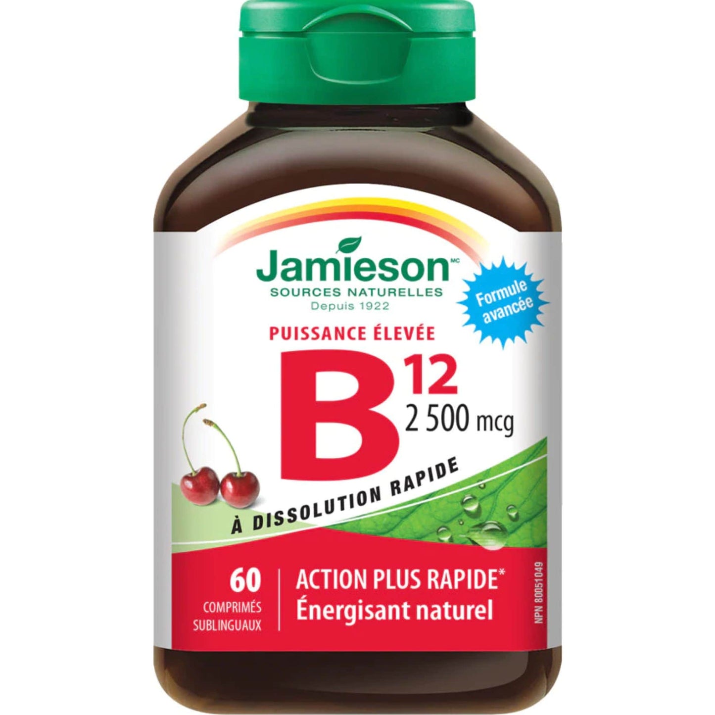 60 Sublingual Tablets | Jamieson High Potency Vitamin B12 2,500 mcg Fast Dissolving // french bottle