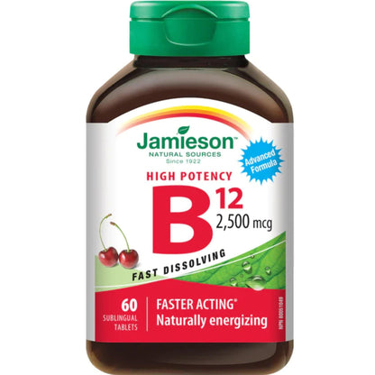 60 Sublingual Tablets | Jamieson High Potency Vitamin B12 2,500 mcg Fast Dissolving