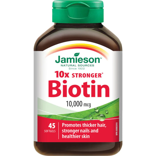 45 Softgels | Jamieson Biotin 10,000 mcg 10x Stronger