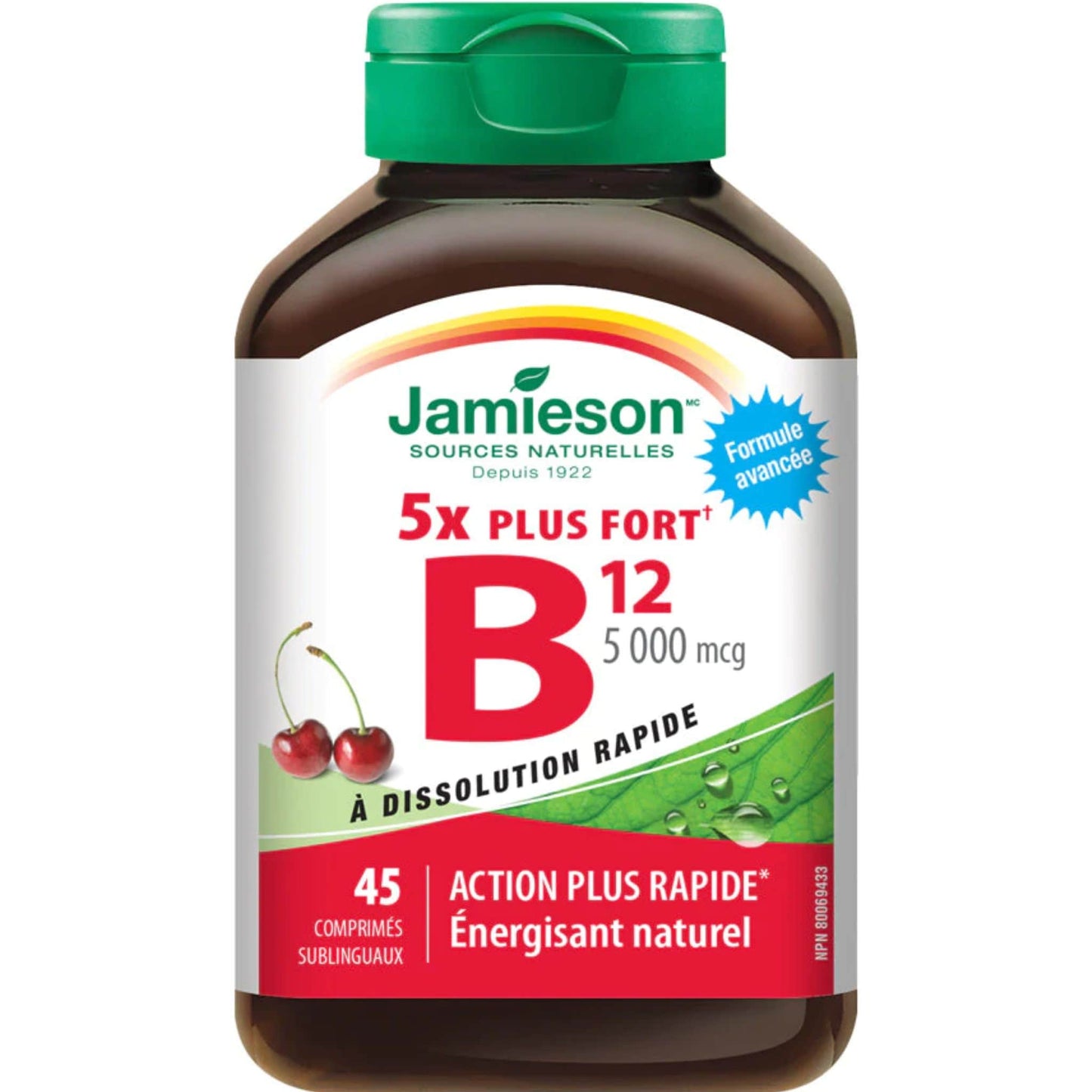 45 Sublingual Tablets | Jamieson Vitamin B12 5,000 mcg 5x Stronger // French Bottle